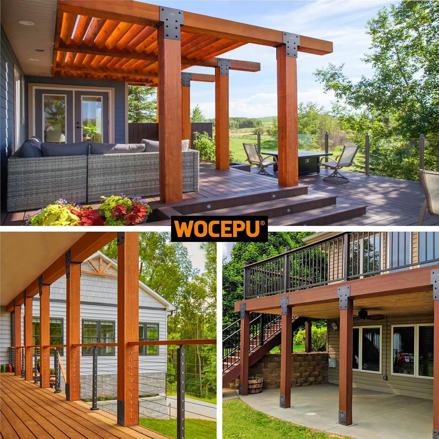 4 Pack Heavy Duty 6x6 (Actual 5.5'x5.5') Stainless Steel Post Caps Tie Bracket, Fit Connecting Wood Gazebo, Deck Patio Post and Wood Beams Bracket (Dark Ggray)