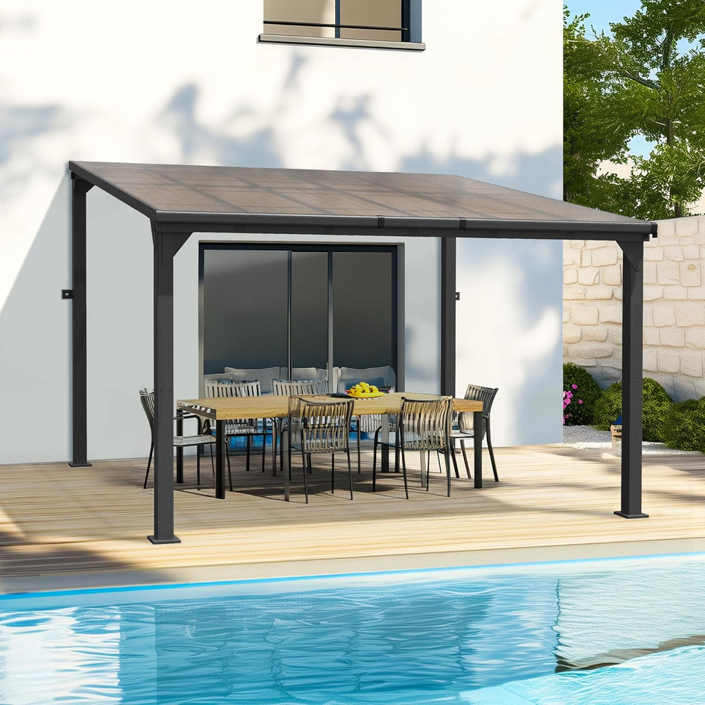 Pamapic 10 * 12FT Pergola,4 * 4 Inch Thickened Pillars & Enlarged Base,Outdoor Hardtop Lean to Gazebo,Wall Mounted Pergola,Pergolas Gazebos Clearance,Aluminum Frame Pergola,UV Resistant Patio Roof