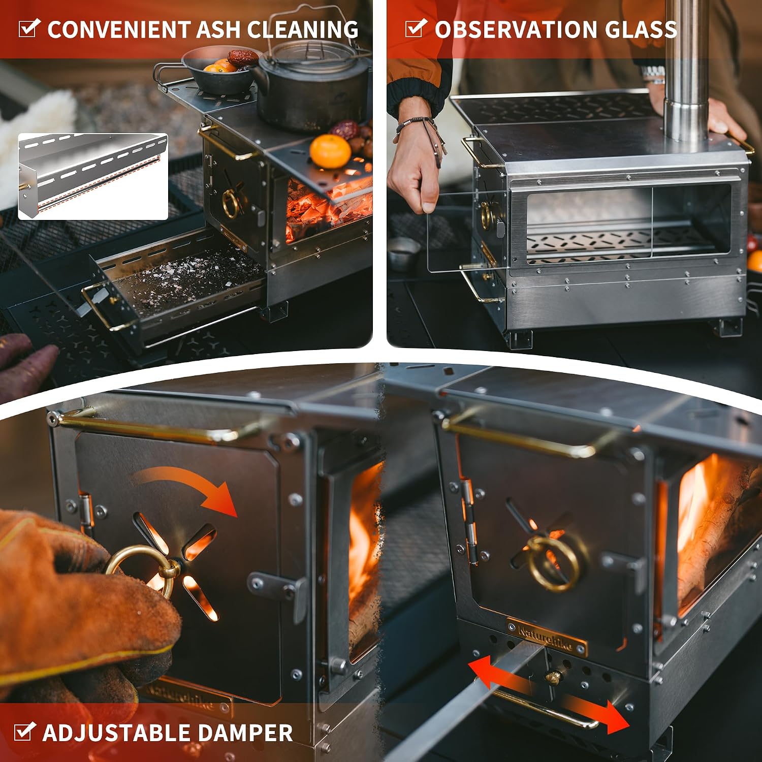 Naturehike Icefield Hot Tent Stove, Tabletop Camping Stove with 47.2' Chimney Pipes, Outdoor Tabletop Fire Pit