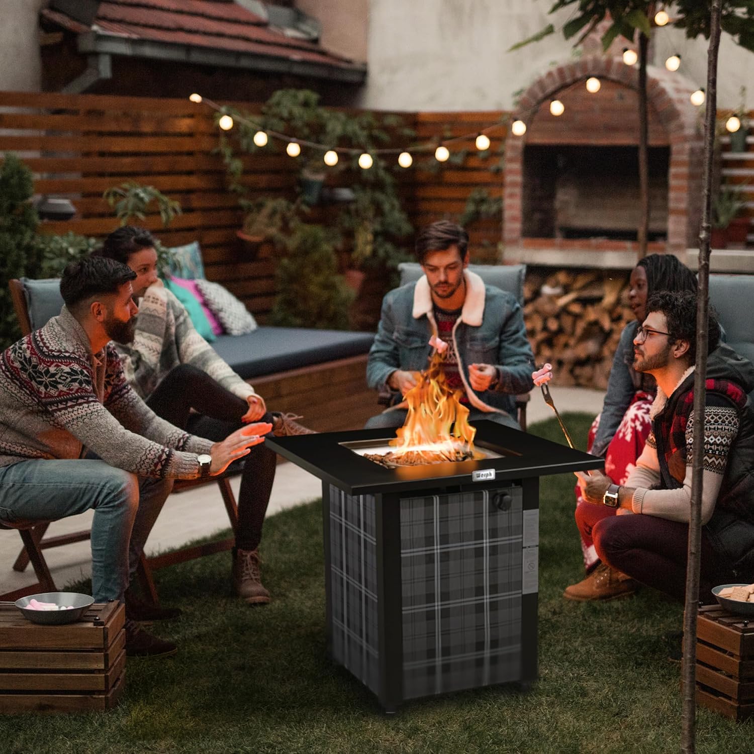Werph 28 in Propane Fire Pit Table, ETL-Certified Fire Table with Lava Rocks for Patio Deck Garden Courtyard, 50,000 BTU Square Fire Pit Table with Lid, Black