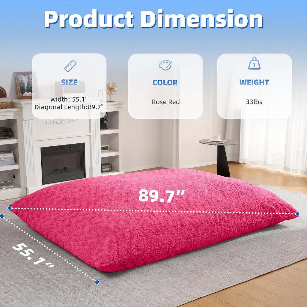 HABUTWAY 4 in 1 Bean Bag Chair, Giant Memory Foam Filling Bean Bag Sofa, Adult Bean Bag Chair, Machine Washable Faux Fur Cover, Bean Bag for Adult (Rose Red)