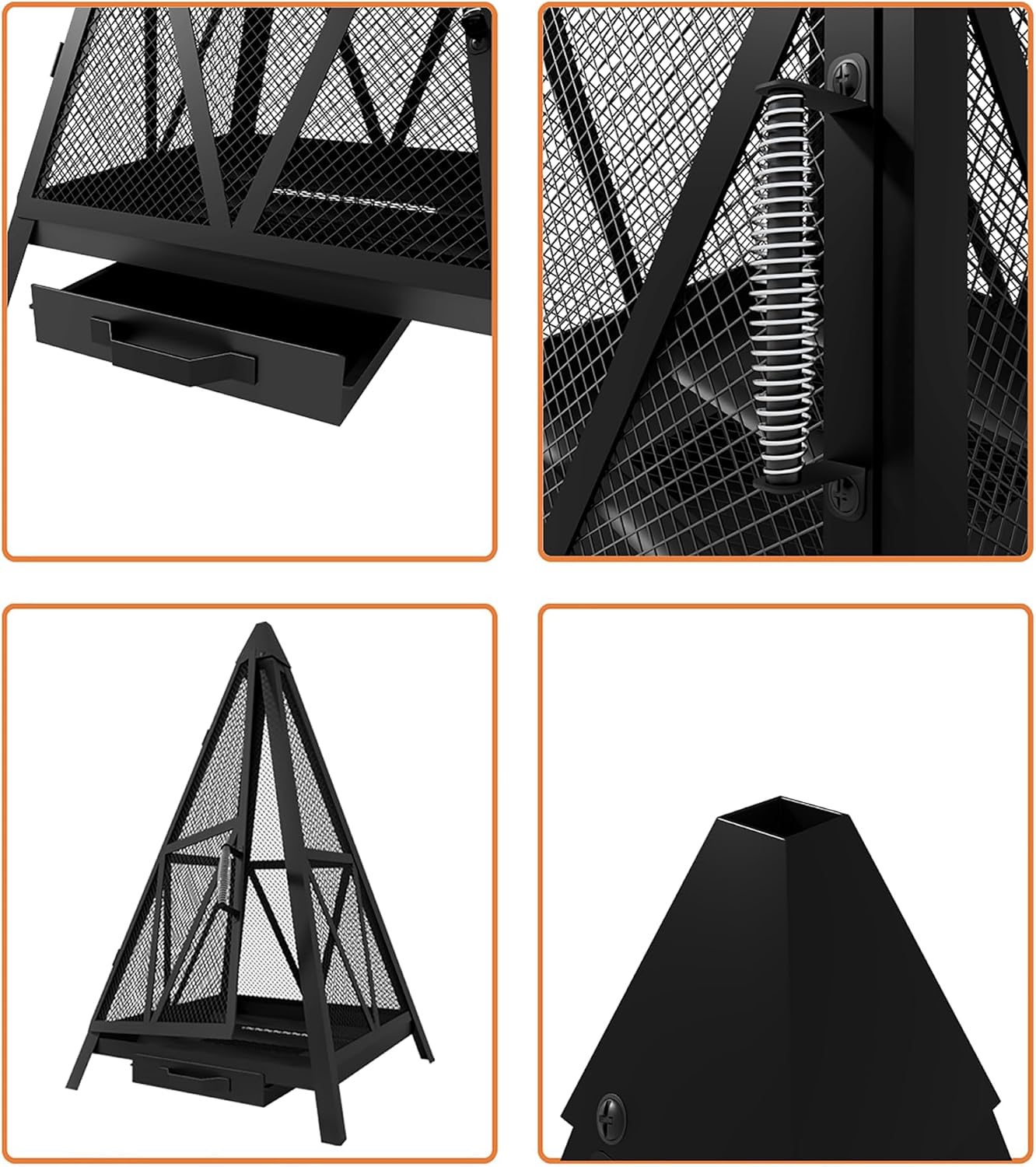 Kingson Pyramid Fire Pit, Heavy-Duty Steel Smokeless Wood Burning Fire Bowl for Outdoor Patio Garden Backyard, Bohemian & Meditation Decor