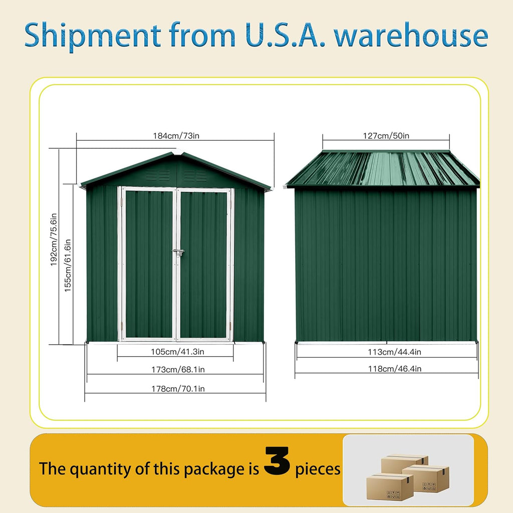 Shed with Windows,Large Metal Outdoor Storage Shed, Lockable Tool Storage shed, Steel Garden shed, Suitable for Backyard, Terrace, and Poolside (Roof Green+White, 6FTx4FT)