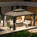oneinmil Hardtop Gazebo 12FT X 16FT, Outdoor Pergolas with Mosquito Netting and Curtains, Galvanized Steel Double Roof Permanent Aluminum Gazebo, for Gardens, Decks, Patios, Parties