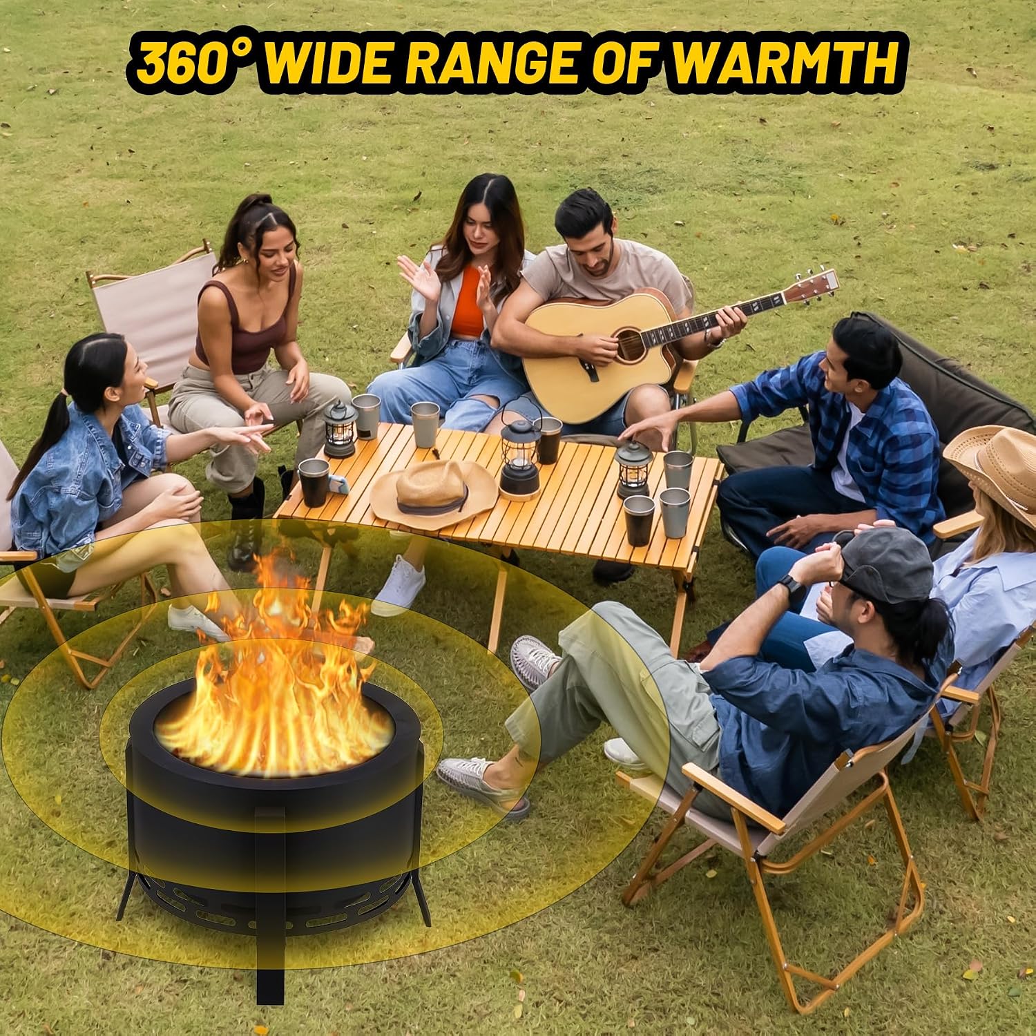 Garvee 26 in Smokeless Fire Pit with Ash Tray Base, Smokeless Outdoor Fire Pits with Adjustable Foot&Fire Poker,Firepit with Dust Bag, Outdoor Firepits for BBQ, Bonfire, Camping