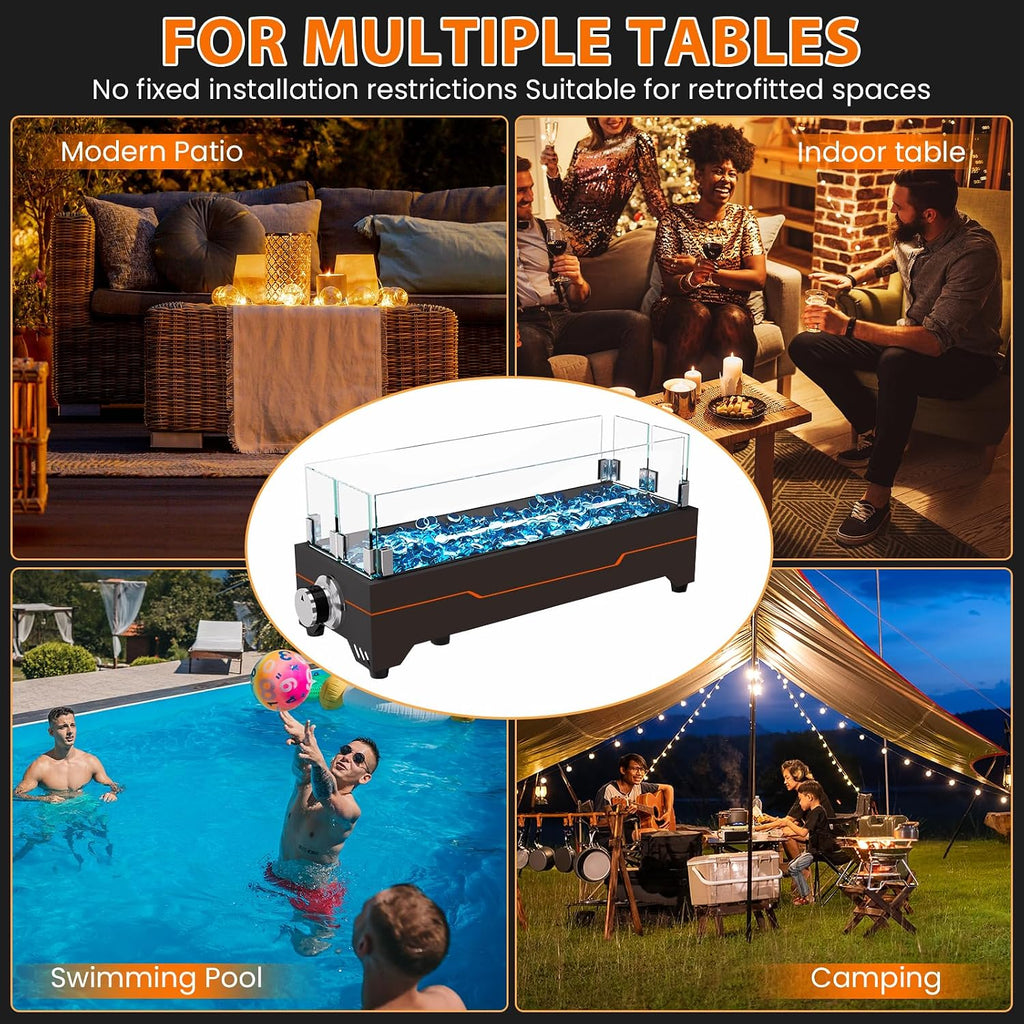 GRISUN Tabletop Fire Pit,20 Inch Propane Fire Pit Table,40000 BTU Table Top Firepit with Glass Wind Guard,Stainless Steel Burner,Fire Glass,Portable Propane fire Pit for Patio, Camping, Backyard & RV