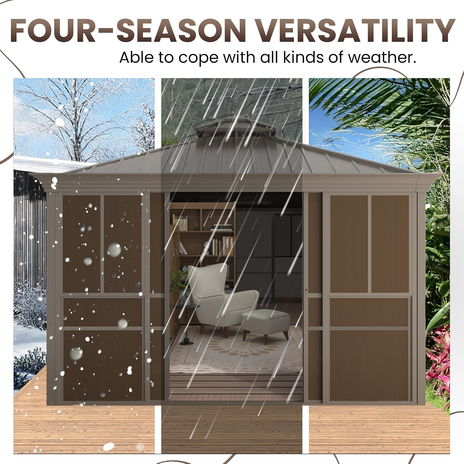 EROMMY 12' X 24' Hardtop Sunroom, Galvanized Steel Double Roof Gazebo Solarium with Detachable Windows & Lockable Doors, All-Weather Sun Room for Patio Deck Backyard