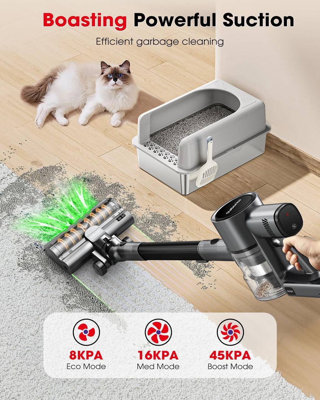 Cordless Vacuum Cleaners for Home, Up to 55 Minutes, Powerful Suction, Tangle-Resistant, Lightweight, Rechargeable Stick Vac with Wall Mount for Carpet, Tile, Pet Hair, Hardwood Floors