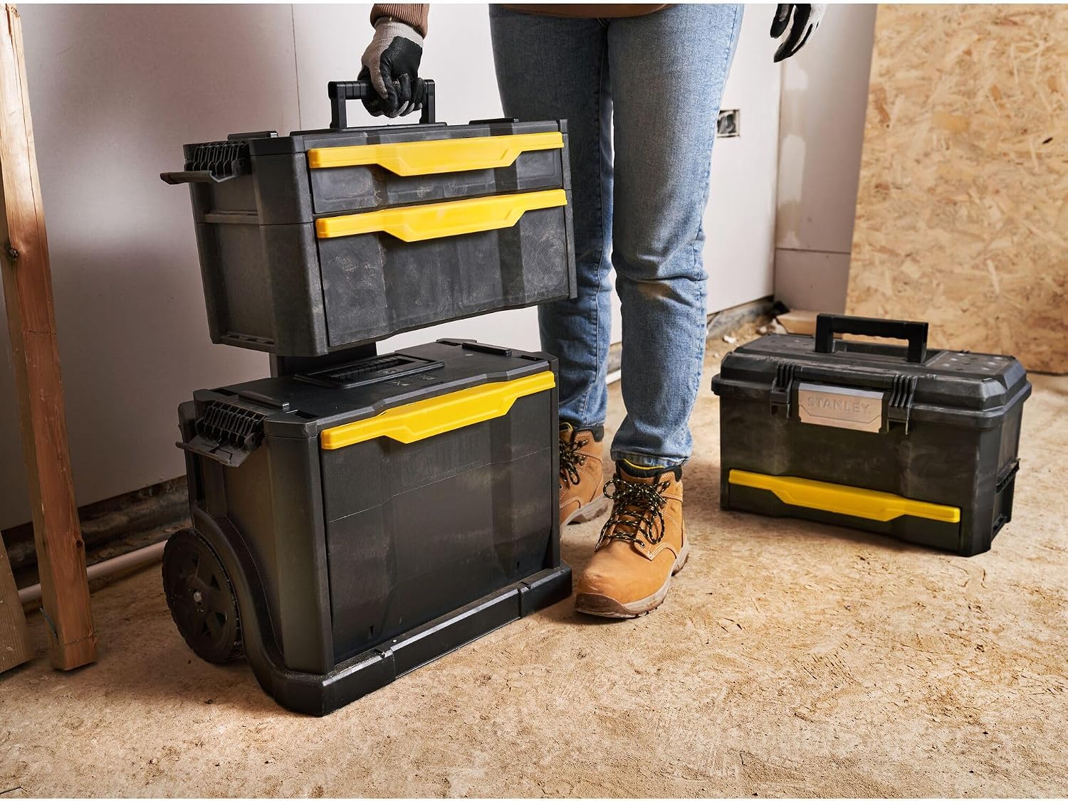 STANLEY Rolling Workshop Toolbox, Detachable Toolbox with Drawers, Flip Bin, Back Pocket, 7 Heavy Duty Wheels, 1-79-206