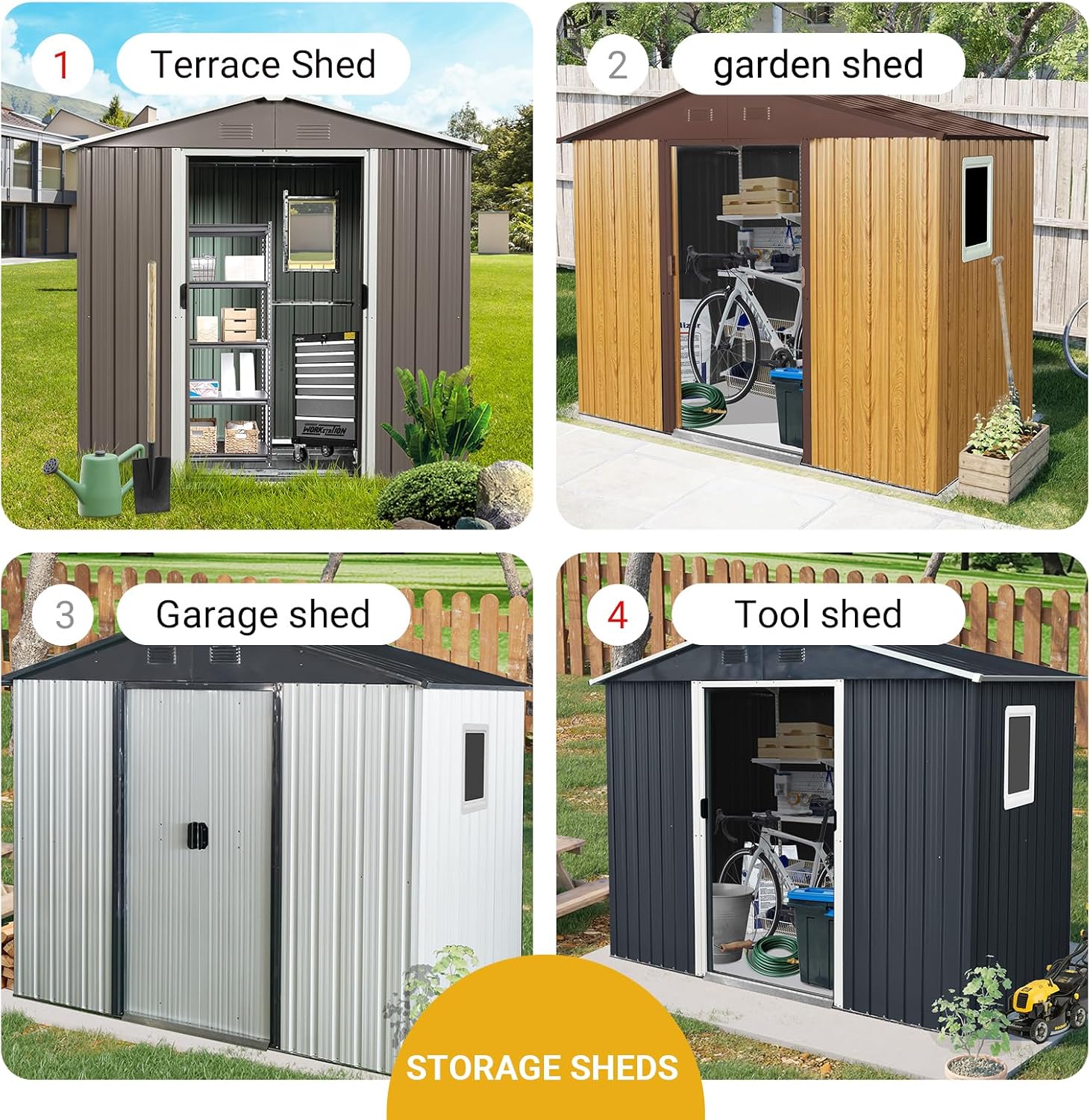 Shed with Windows,Large Metal Outdoor Storage Shed, Lockable Tool Storage shed, Steel Garden shed, Suitable for Backyard, Terrace, and Poolside (Grey, 8FTx4FT)