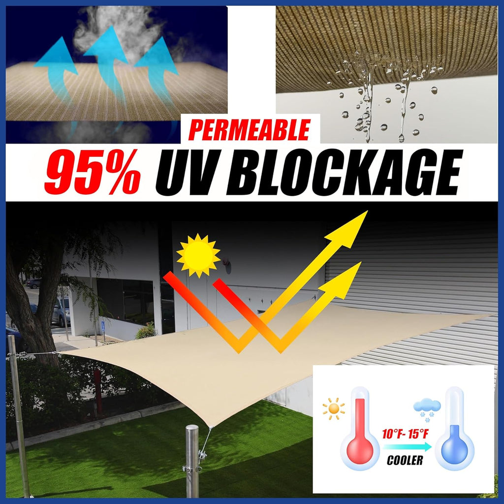 ShadeMart 12' x 16' Black Sun Shade Sail UPF50 Rectangle smTAPR1420 Canopy Fabric Cloth Screen, Water Permeable & UV Resistant, Heavy Duty, Carport Patio Outdoor - We Customize Size