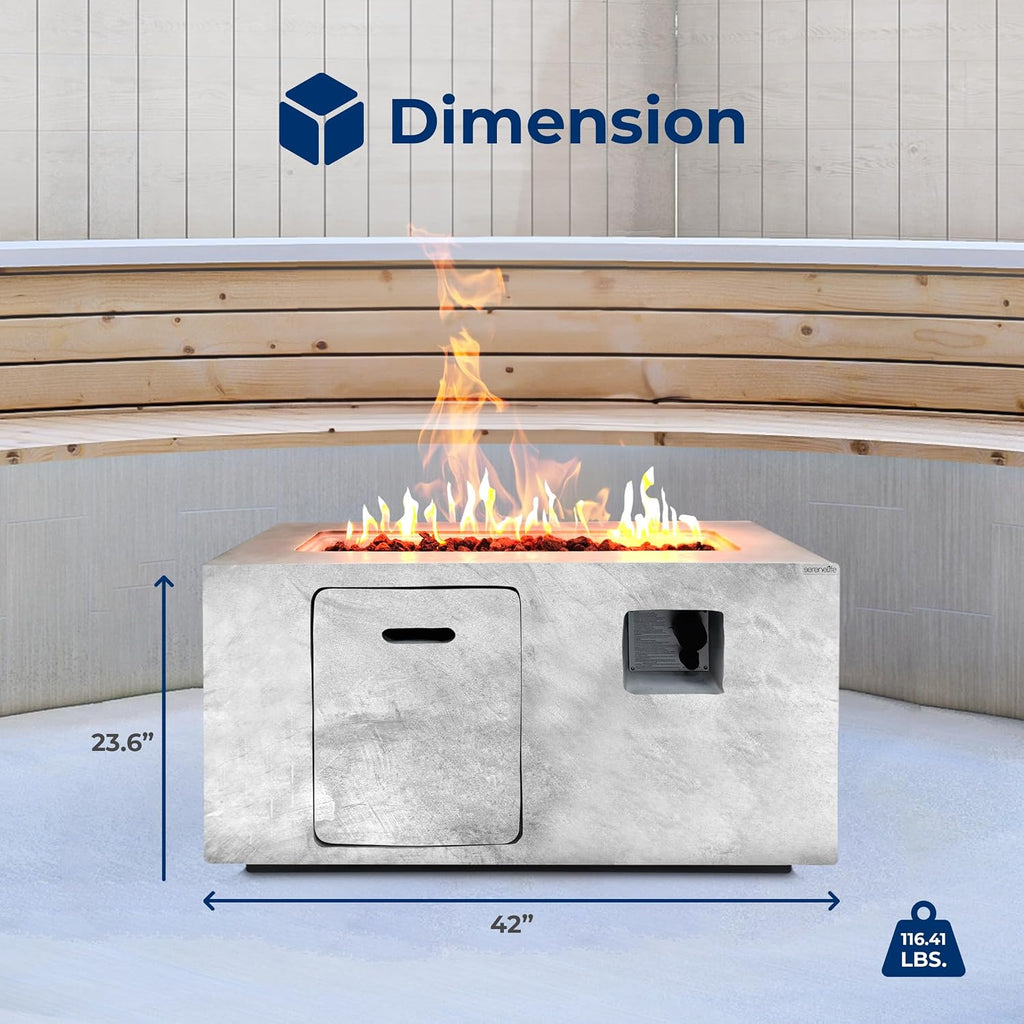 SereneLife Fire Pit Table 50,000 BTU Propane Gas Fire Pit with Adjustable Flame, Stainless Steel Burner, Weather-Resistant Build, Easy Propane Tank Access, and Elegant Lava Rocks for Patio or Backyard