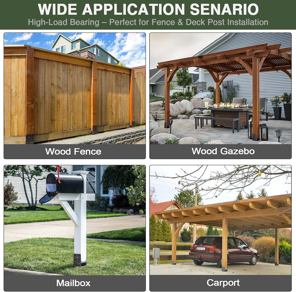 4Pack Heavy Duty Stainless Steels U-Shape Wet Concrete Fence Wood Post Holder 4'x4' (Actual 3.5 'x3.5) Base Anchor Bracket with Air Flow Channel for Terrace, Fences, Gazebo[Patent Pending]