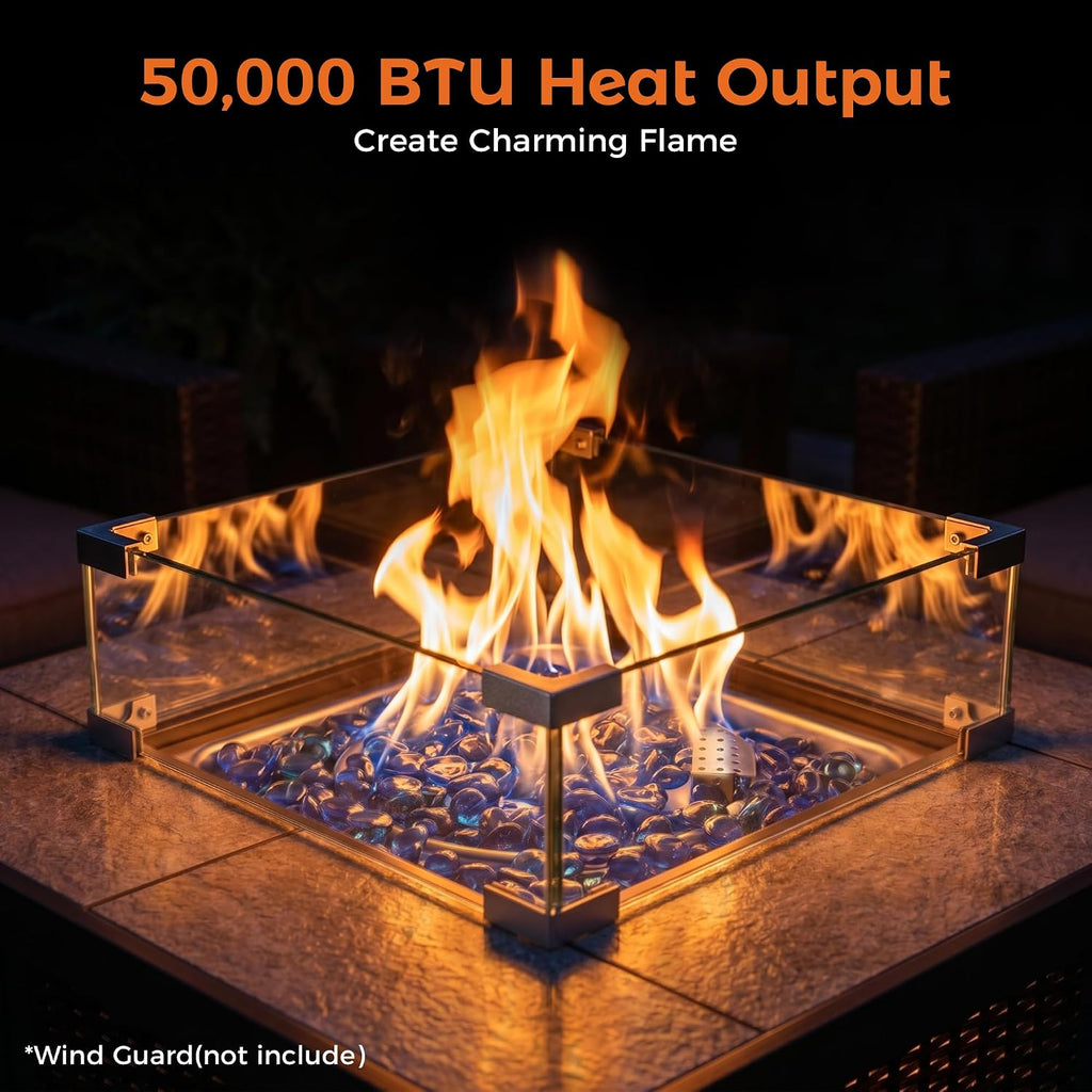 BALI OUTDOORS Propane Gas Fire Pit Table 32 inch 50,000 BTU Square Gas Firepits for Outside, Brown