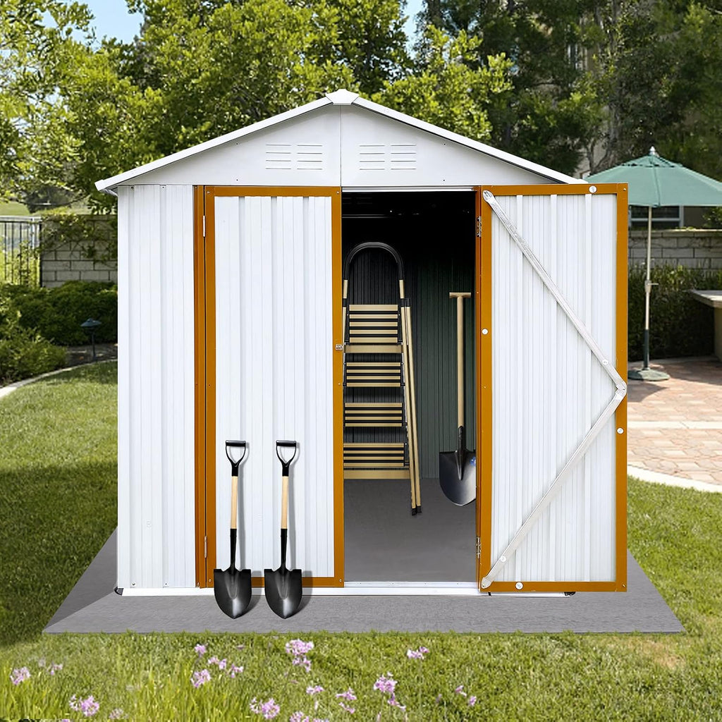 Shed with Windows,Large Metal Outdoor Storage Shed, Lockable Tool Storage shed, Steel Garden shed, Suitable for Backyard, Terrace, and Poolside (Roof White+Yellow, 6FTx4FT)