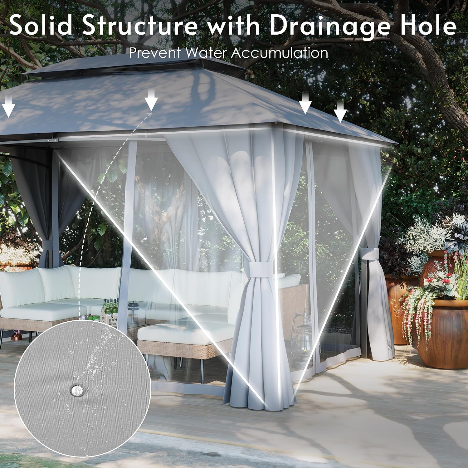 Gazebo 10x13 with Mosquito Netting & Privacy Screens. Double Roof Design Outdoor Gazebo with Powder-Coated Metal Frame for Patio, Deck, Backyard, Garden & Lawns(Dark Gray)