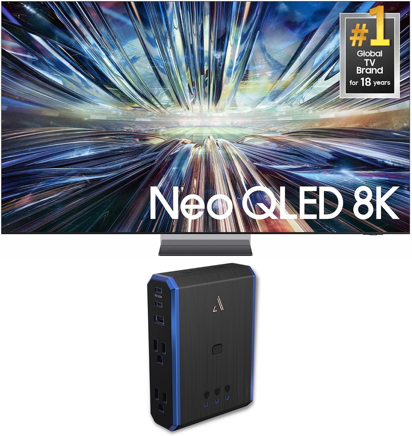 Samsung QN85QN900DFXZA 85 Inch Class QN900D Neo QLED 8K Smart TV with an Austere 5S-PS4-US1 4-Outlet Power with Omniport USB (2024)