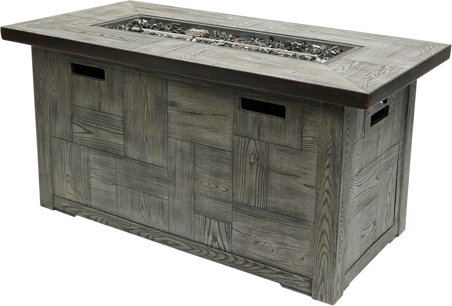 Alpine Corporation GXT974 Rectangular Wood Look Fire Pit Table with 50K BTU & Adjustable Flame, Cozy Patio Décor, 24' H, Gray