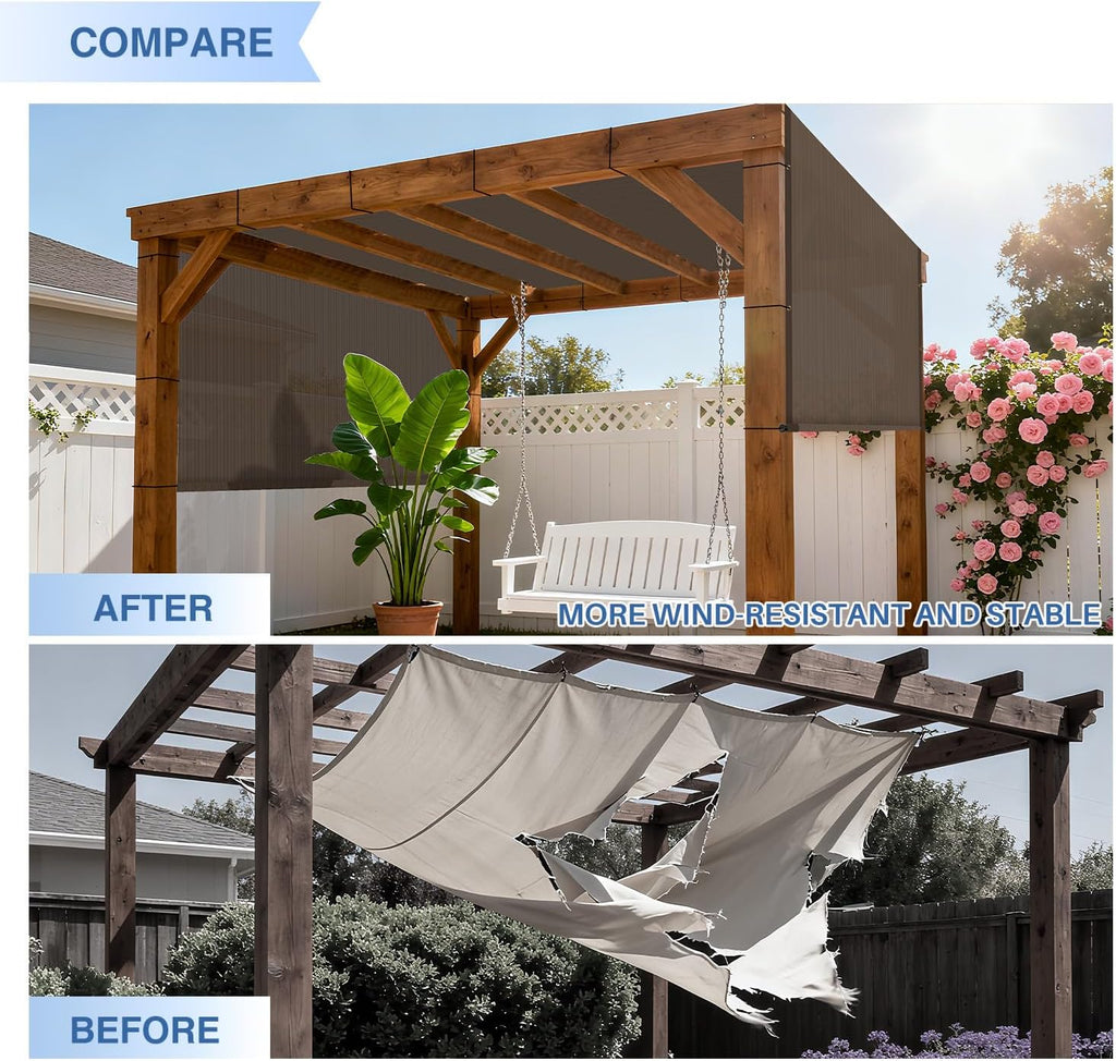 E&K Sunrise 11'Wx4'L Pergola Shade Cover with Weighted Rods & Grommets, Outdoor Sun Shade Cloth Canopy Replacement Cover UV Block for Patio Porch Deck Backyard (Brown)