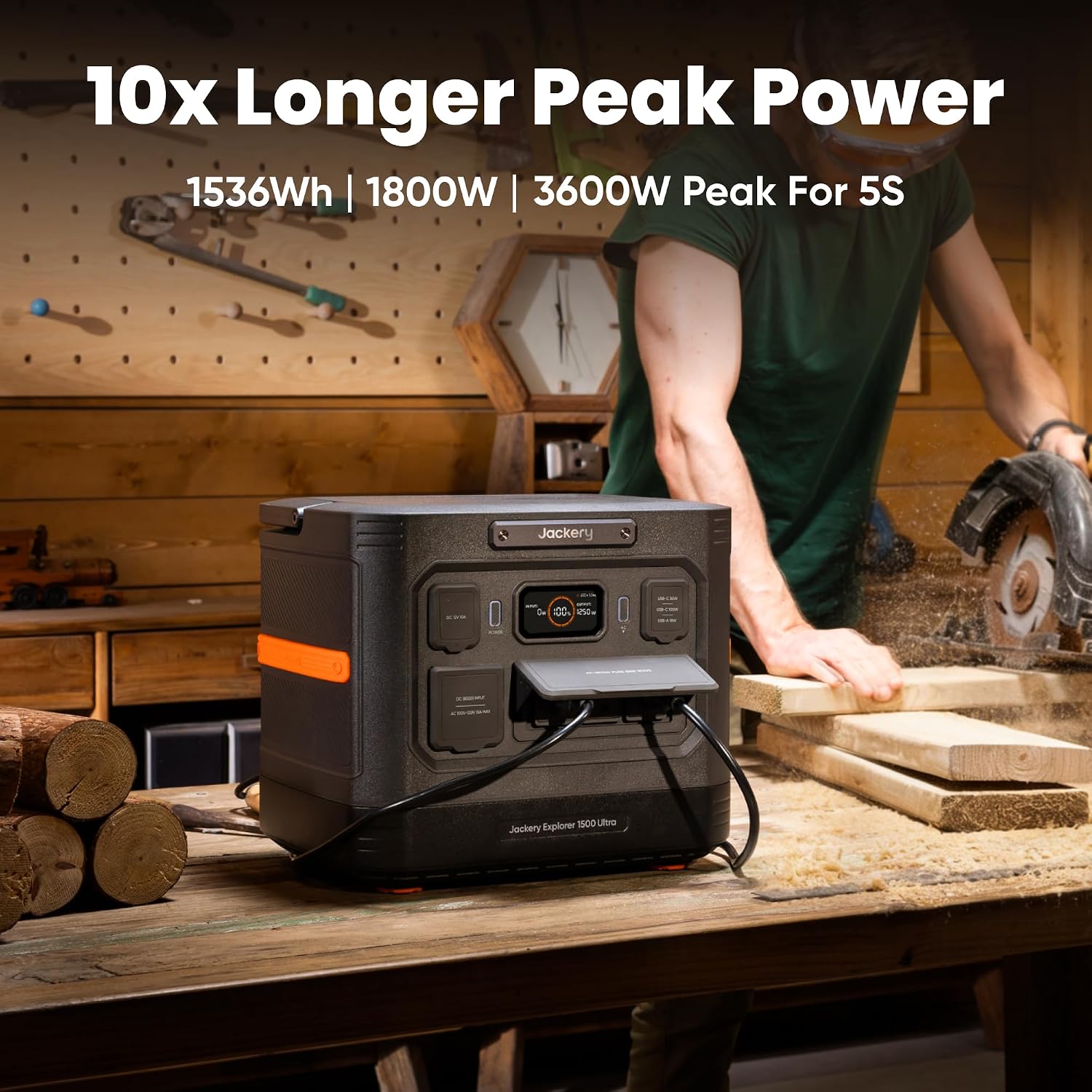Jackery Explorer 1500 Ultra Portable Power Station, 1536Wh LiFePO4 Battery, 1800W AC (3600W Peak), IP65 Waterproof, 1.5H Fast Recharge, Solar Generator for Camping, RV & Backup