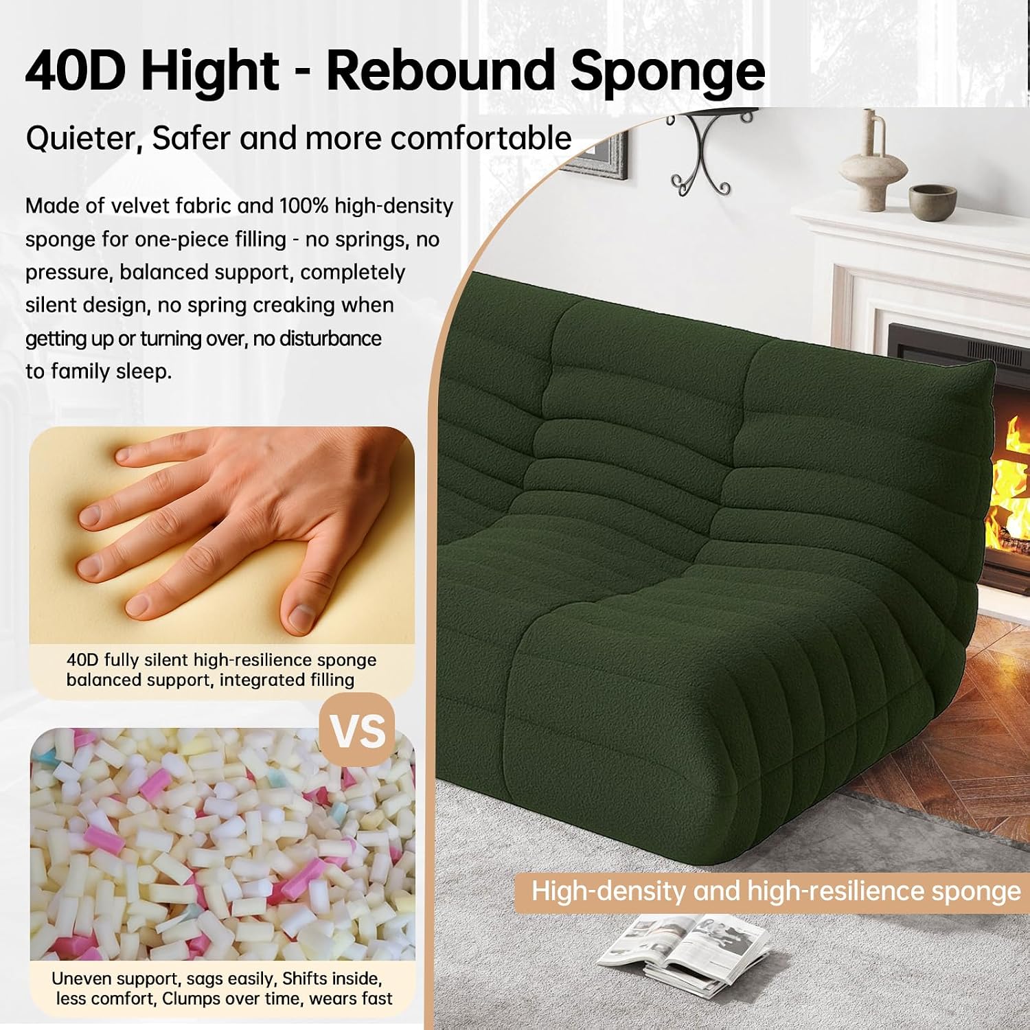 WHGBJA Bean Bag Chairs for Adults, Memory Foam Couch Loveseat Sofa Chair, Soft Teddy Material Cozy Comfy Reading Nook Chairs, Floor Chair for Living Room Bedroom Office