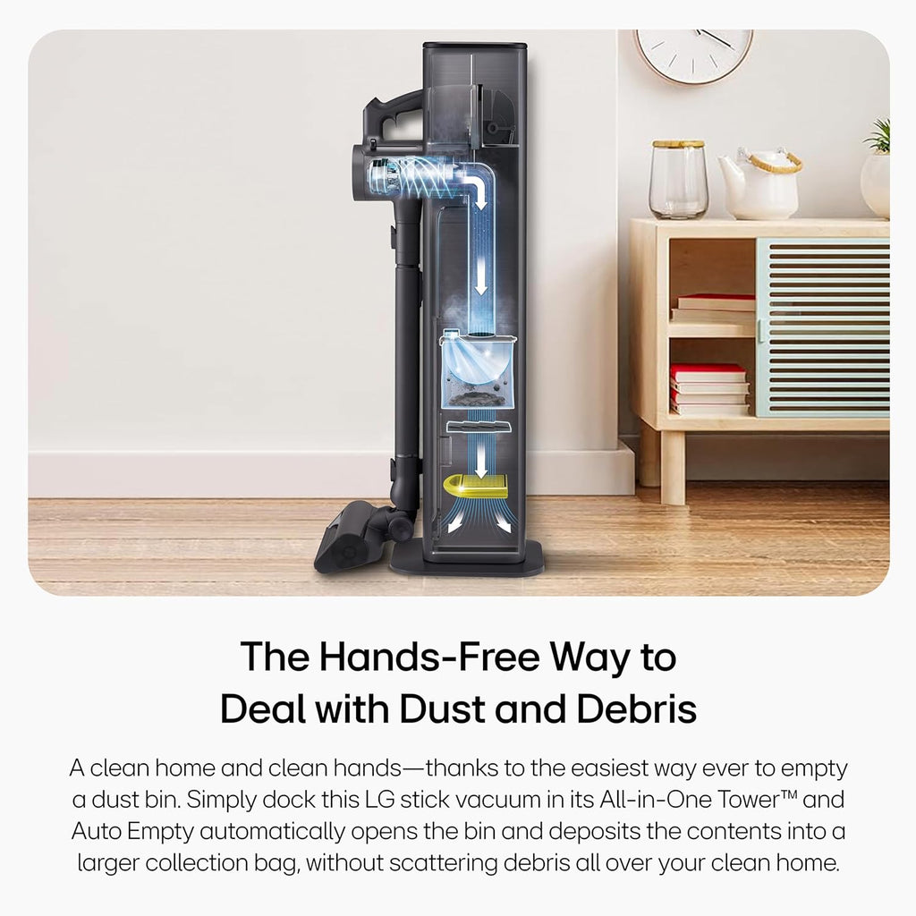 LG CordZero A949 - Cordless Stick Vacuum Cleaner with Auto-Empty Base, 200 Minute Runtime w/Extra Rechargeable Battery, Power Mop, Dual Floor Max, Lightweight, Cleaning for Carpet, Hardwood, Pet Hair