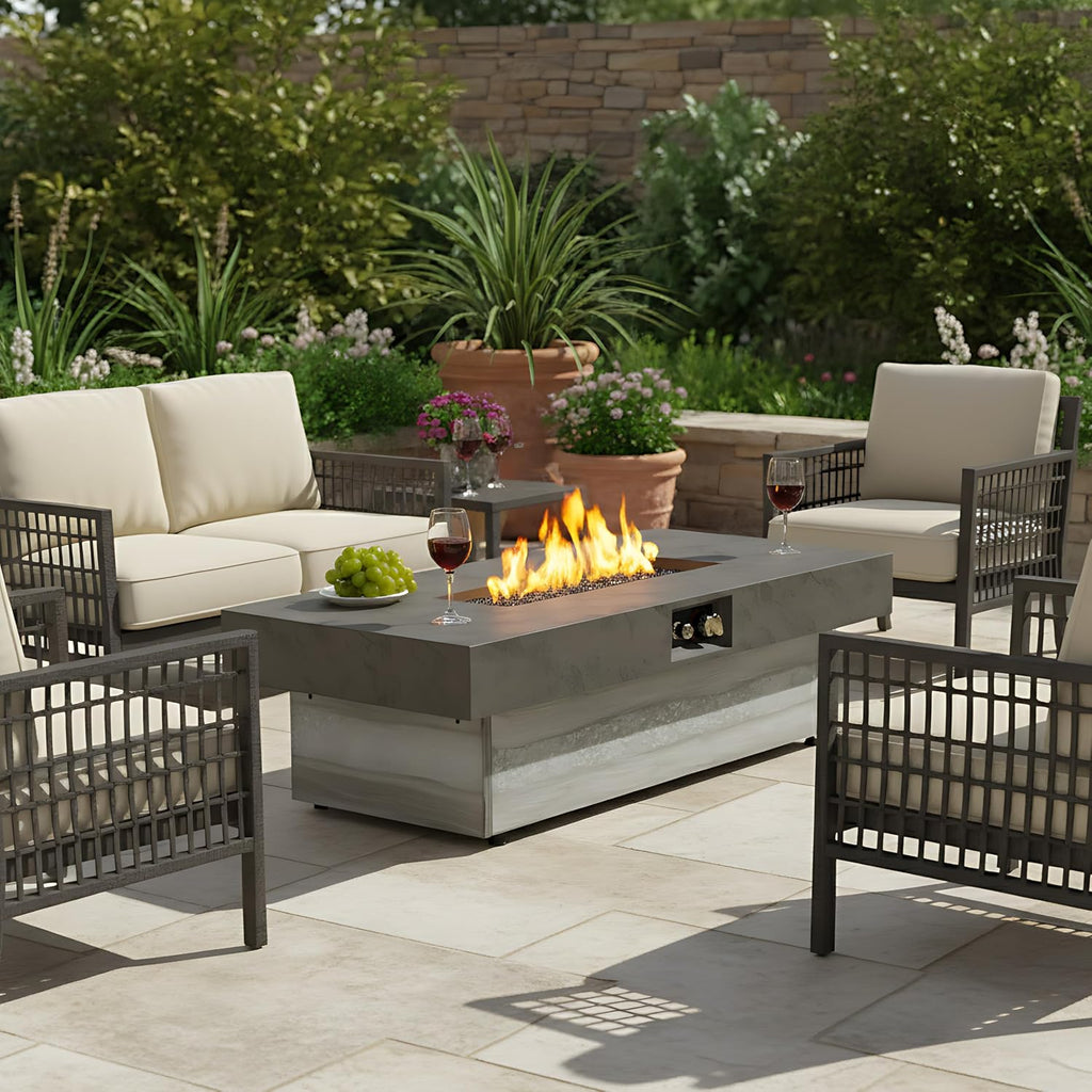 Outdoor Fire Pit Table Propane Gas Fire pits Outdoor Fireplaces 47.2'' Rectangular Firepit Table, 50,000 BTU Fire Table for Patio Set, Two Options of Assembled Hight Grey.