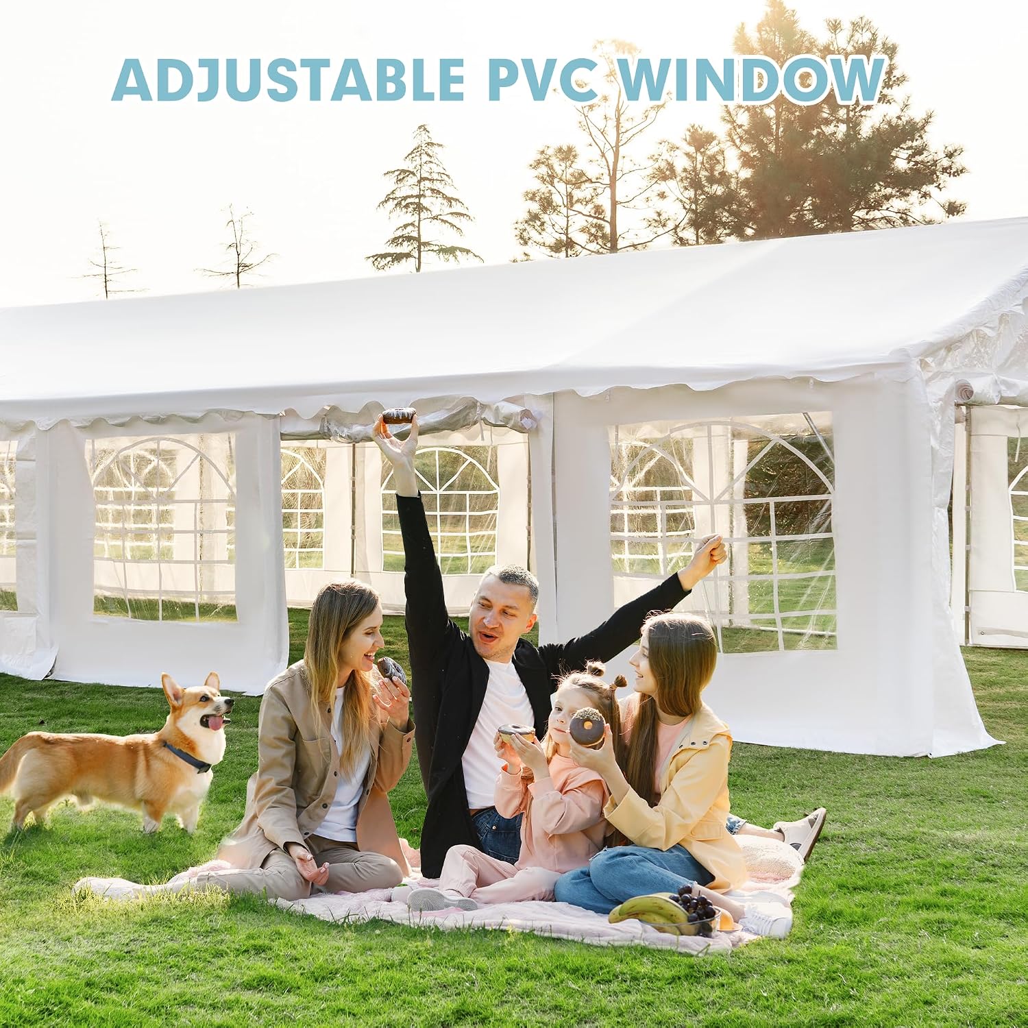 EROMMY 20x60FT Heavy Duty Party Tent, White Outdoor Wedding Canopy with Removable Sidewalls, 2 Roll-Up Doors & 5 Storage Bags, Large Event Shelter for Commercial or Backyard Use