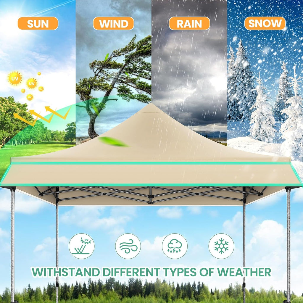 COBIZI 10x20 Pop up Heavy Duty Canopy Tent, Commercial Instant Canopies with Sturdy Awning, Outdoor Canopies for Market, Event, Khaki