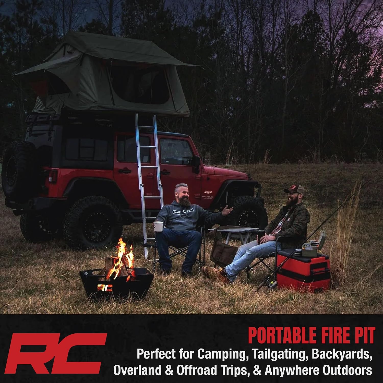 Rough Country Portable Fire Pit for Camping with Carry Bag - Heavy-Duty Steel, Quick Tool-Free Setup, Outdoor Collapsible Fire Pit for Overland, Tailgating & Backyard Use