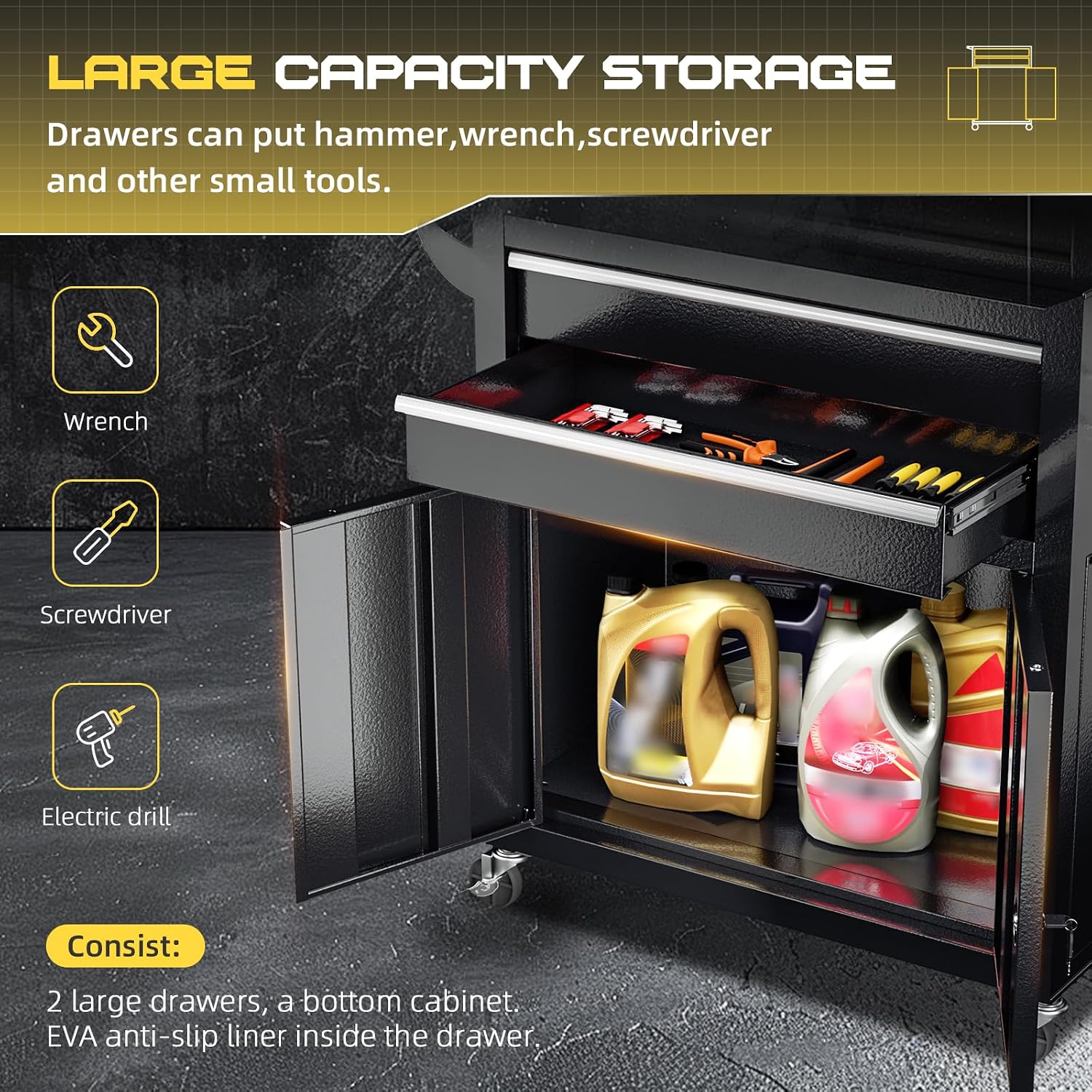8-Drawer Rolling Tool Chest with Lock, Detachable Tool Cabinet Cart with Wheels, High-Capacity Mechanic Tool Organizer for Garage Workshop Warehouse Storage