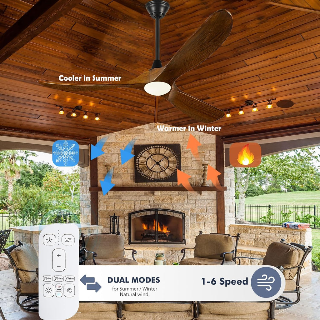 70 Inch Outdoor Ceiling Fan with Lights and Remote, 3 Solid Wood Blades, High CFM Quiet Reversible DC Motor, Rustic Farmhouse Style, for Large Living Room, Patio, Porch & Commercial Spaces