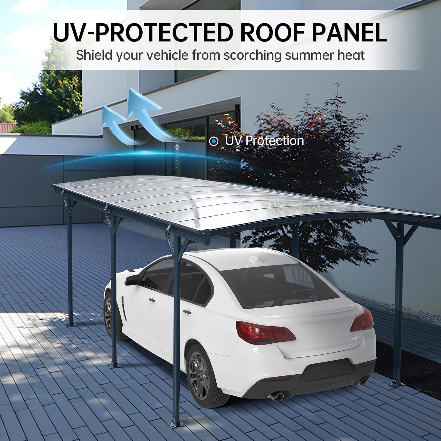 Real Relax Carport 10 x 19 ft Heavy Duty Metal, Multi-Use Shelter with Aluminum Arch-Roof with Polycarbonate Panel for Cars, Boats & Shade, Grey