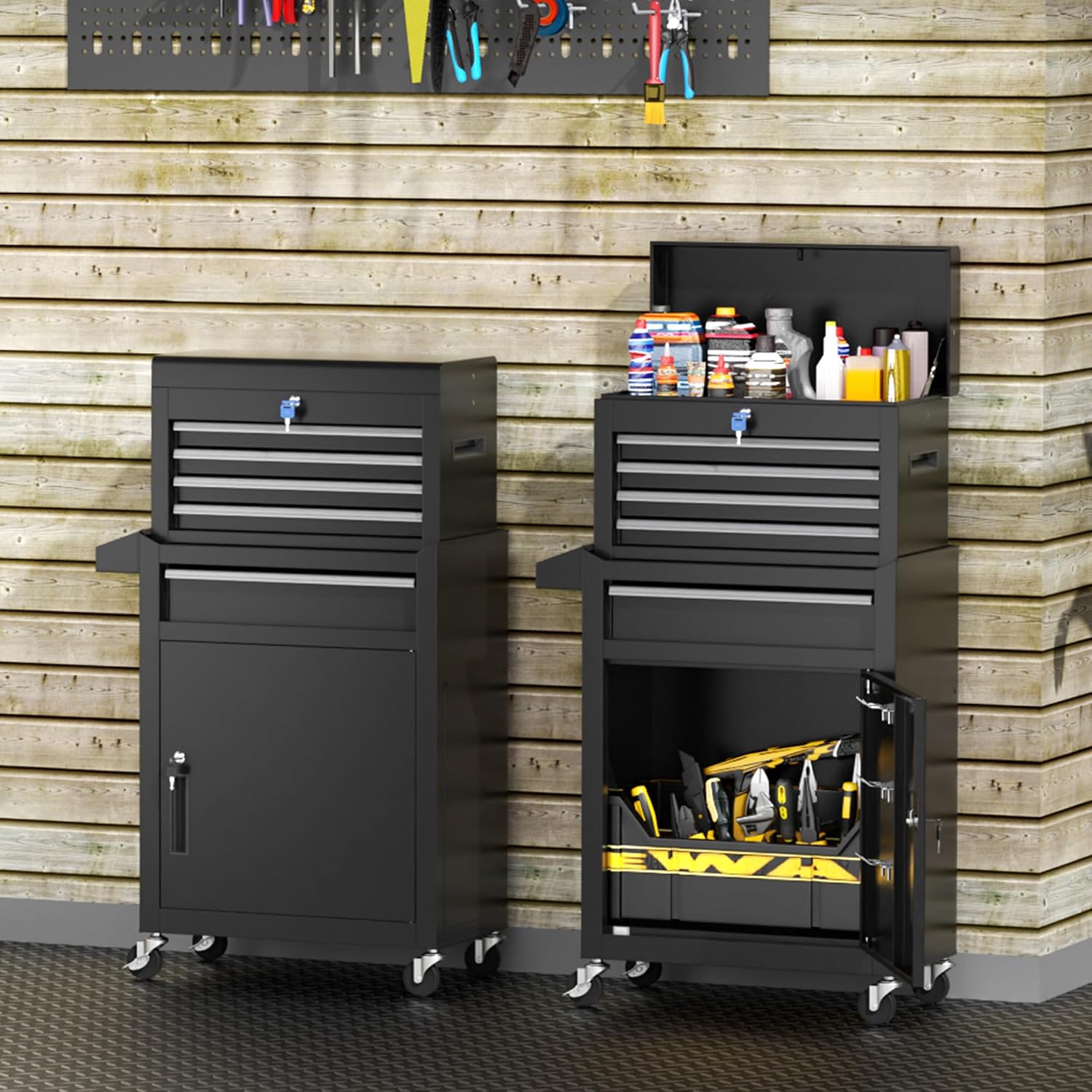 INTERGREAT Rolling Tool Chest with Wheels and 5 Drawers, Detachable Tool Cabinet with Lock for Garage, Locking Mechanic Tool Cart with Black Liner for Warehouse, Workshop, High Capacity