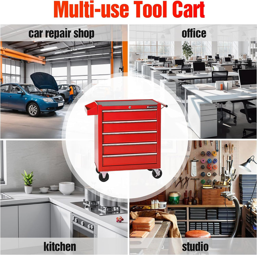 Tool Chest Heavy Duty Cart Steel Rolling Tool Box 5 Drawer Cart (TZ35 Red)