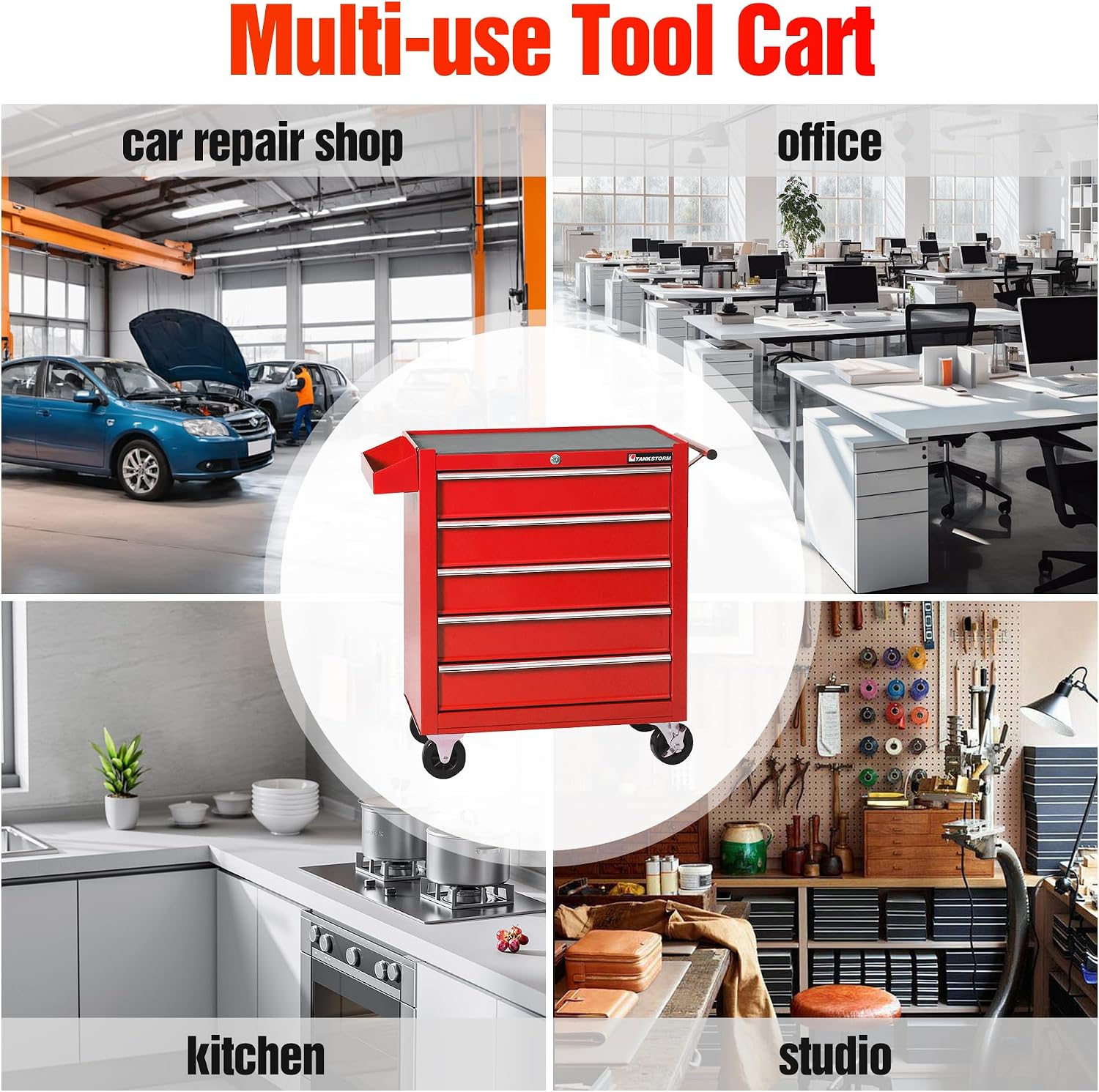 Tool Chest Heavy Duty Cart Steel Rolling Tool Box 5 Drawer Cart (TZ35 Red)