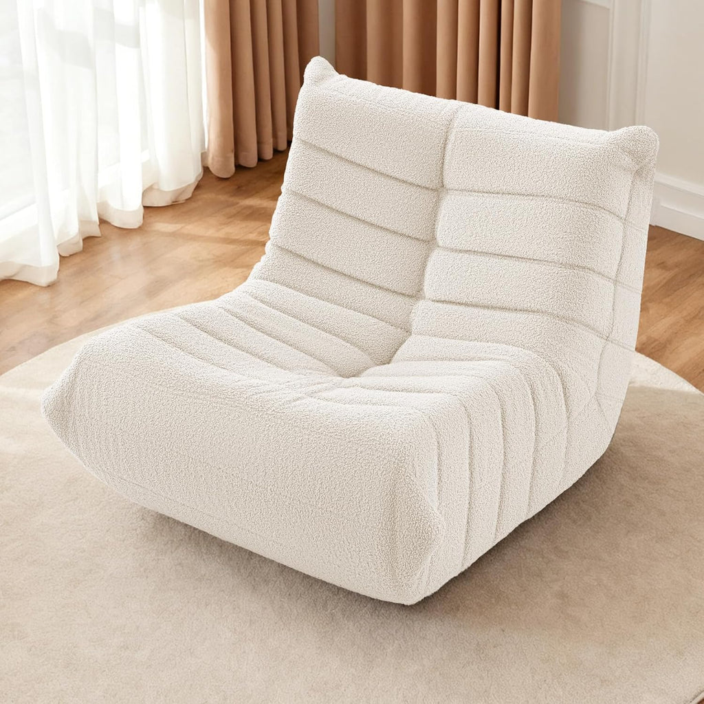 HABUTWAY Bean Bag Chairs Fireside Lazy Floor Sofa, Soft Teddy Fleece Bean Bag Sofa with High-Resilience Foam Filling，Beanbag for Living Room, Bedroom, Office (Beige Teddy)