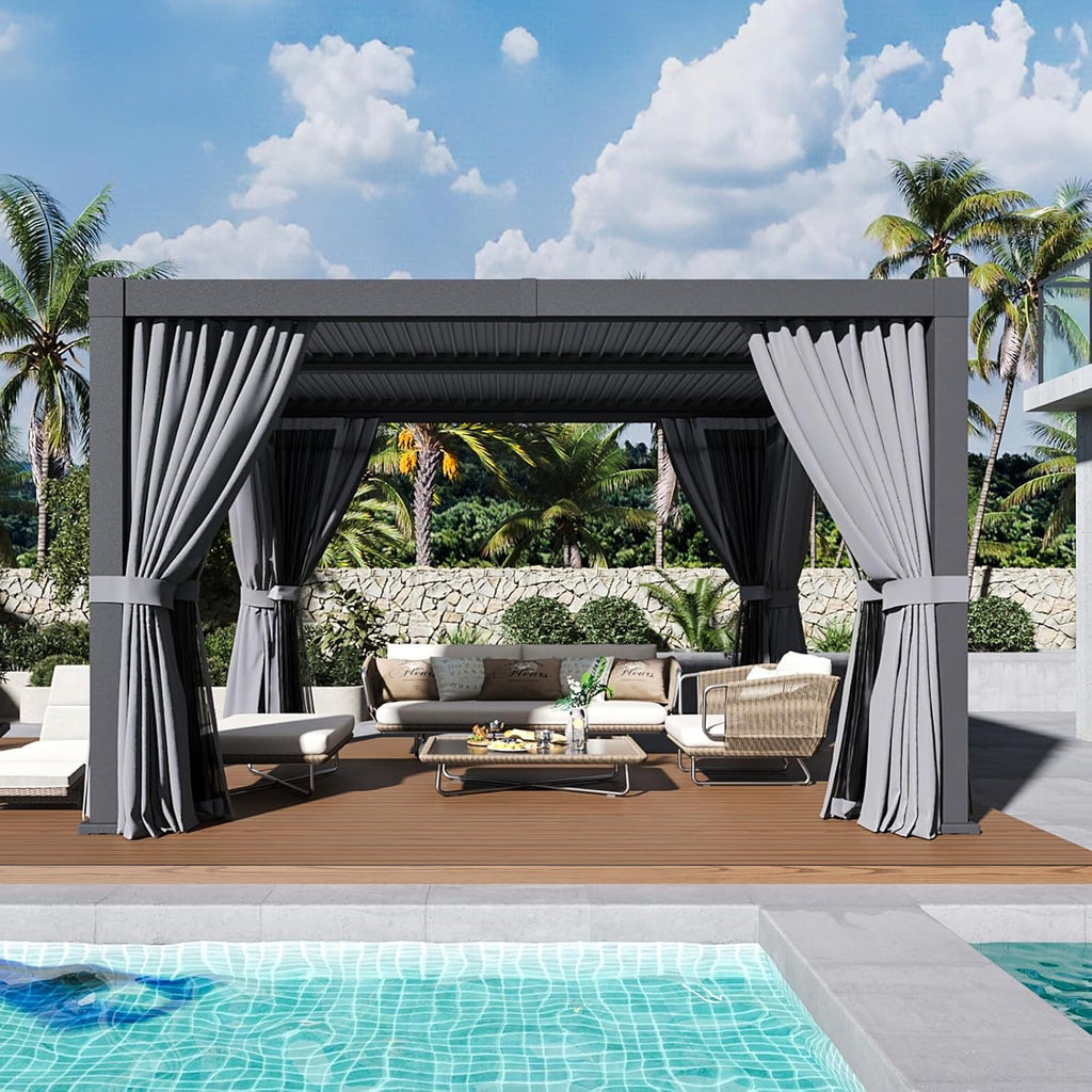 Louvered Pergola 10FTx 12FT Outdoor Aluminum Pergola with Adjustable Top for Decks, Gardens and Backyards, Gray