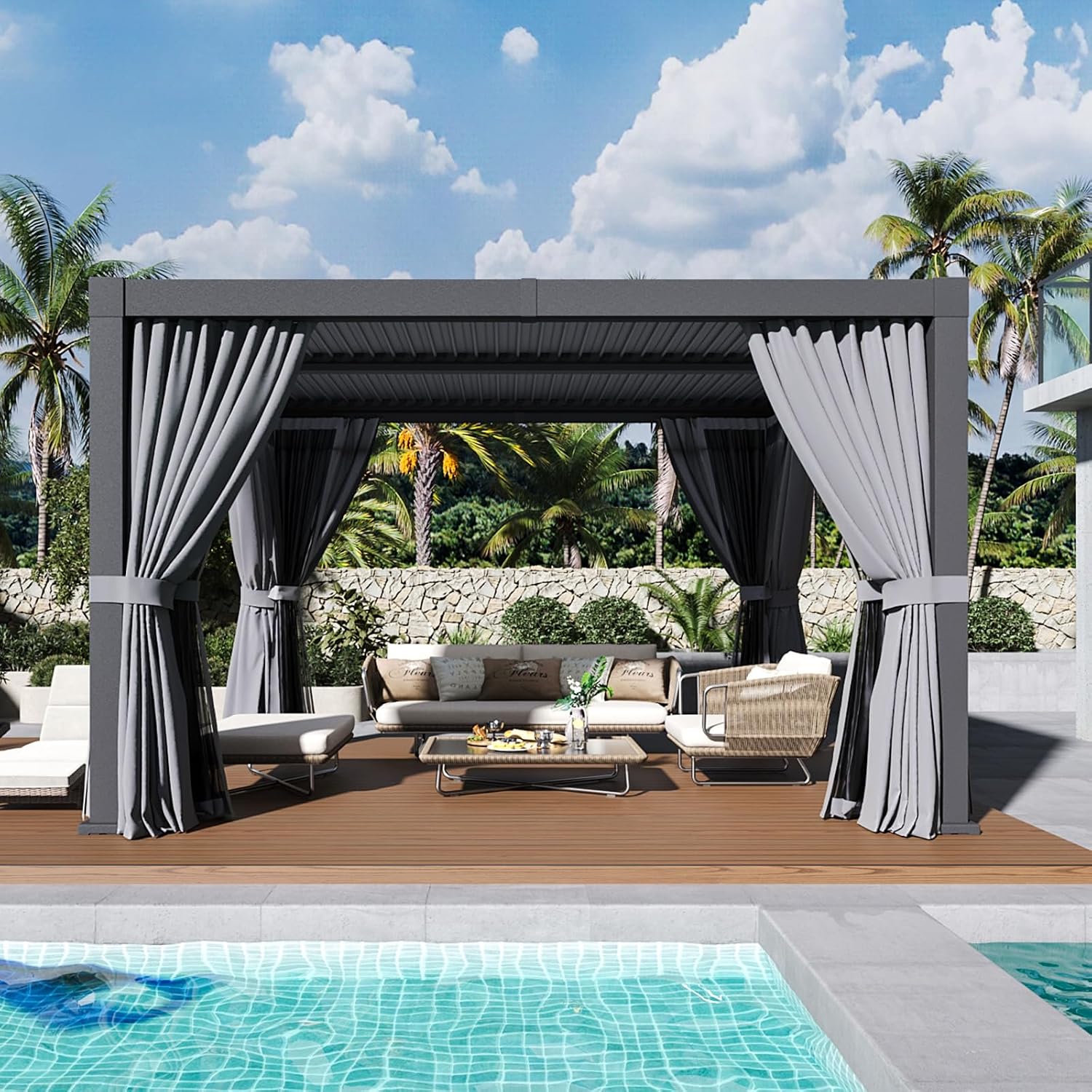 Louvered Pergola 10FTx 12FT Outdoor Aluminum Pergola with Adjustable Top for Decks, Gardens and Backyards, Gray