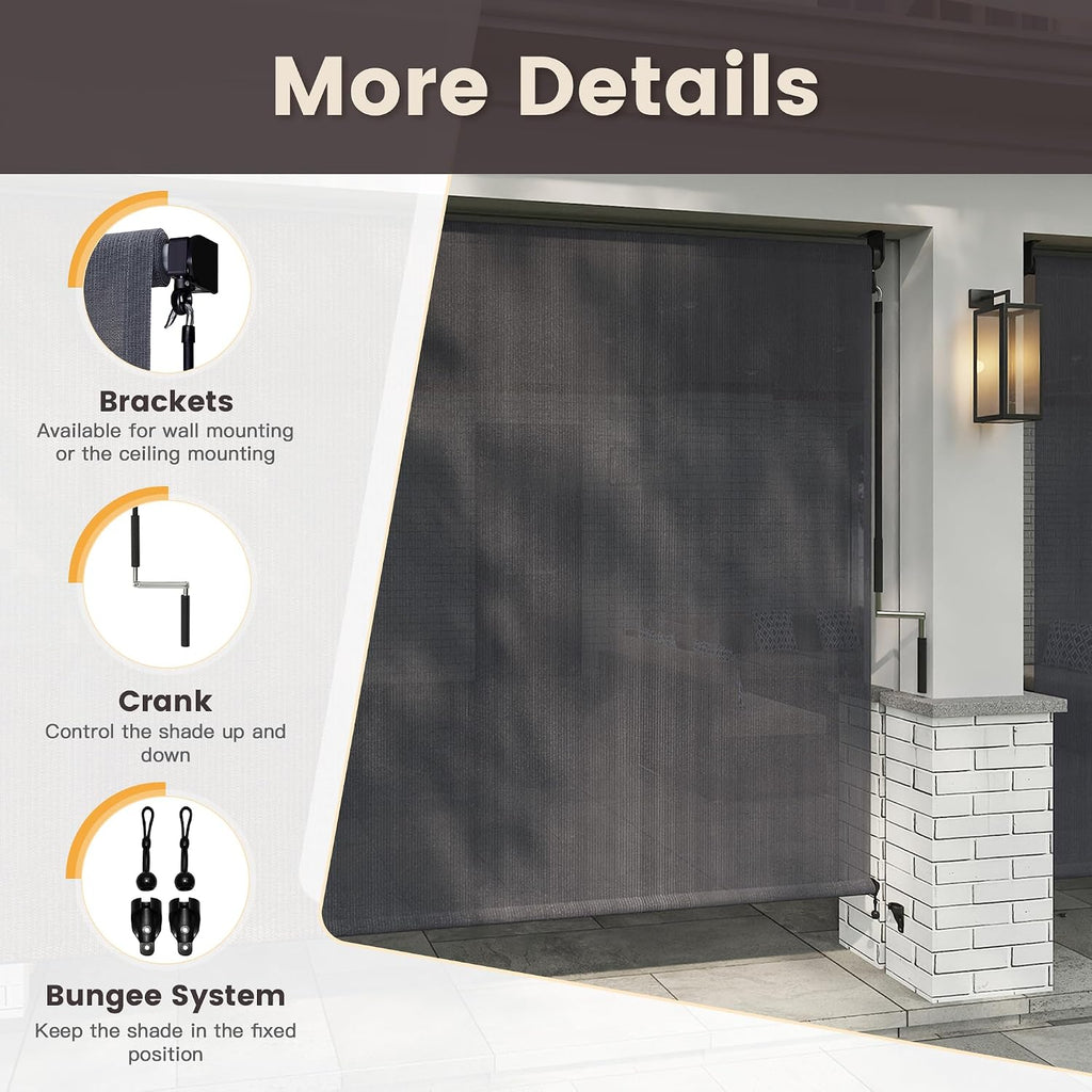 VICLLAX Outdoor Roller Shade Fabric for Porch Gazebo, Patio Cordless Blinds Roll Up Shade (9' W X 8' L), Anthracite Grey