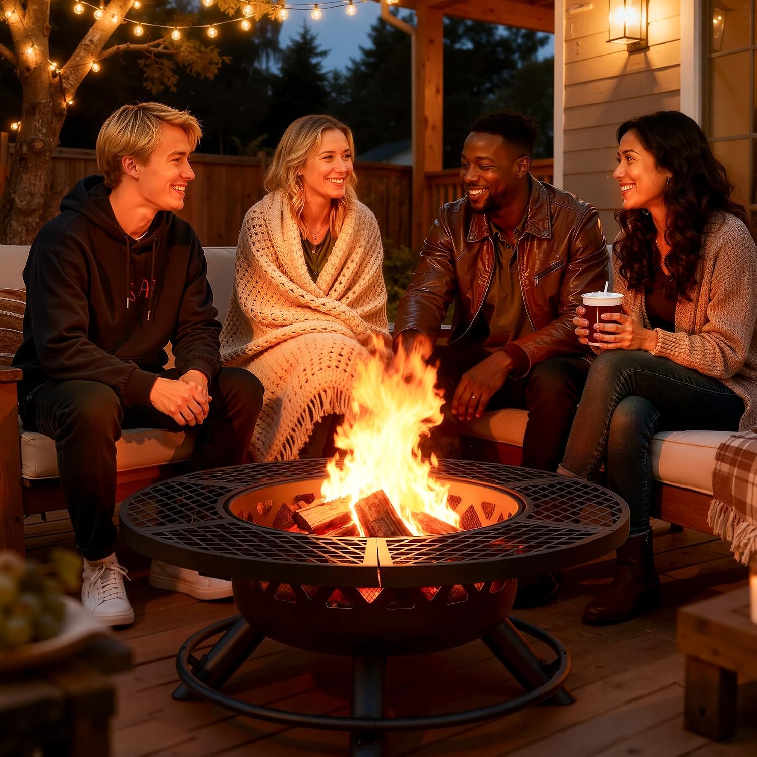 BALI OUTDOORS Fire Pit with Poker, 40 inch Outdoor Fire Pit Patio, Wood Burning Firepits for Outside with Grill