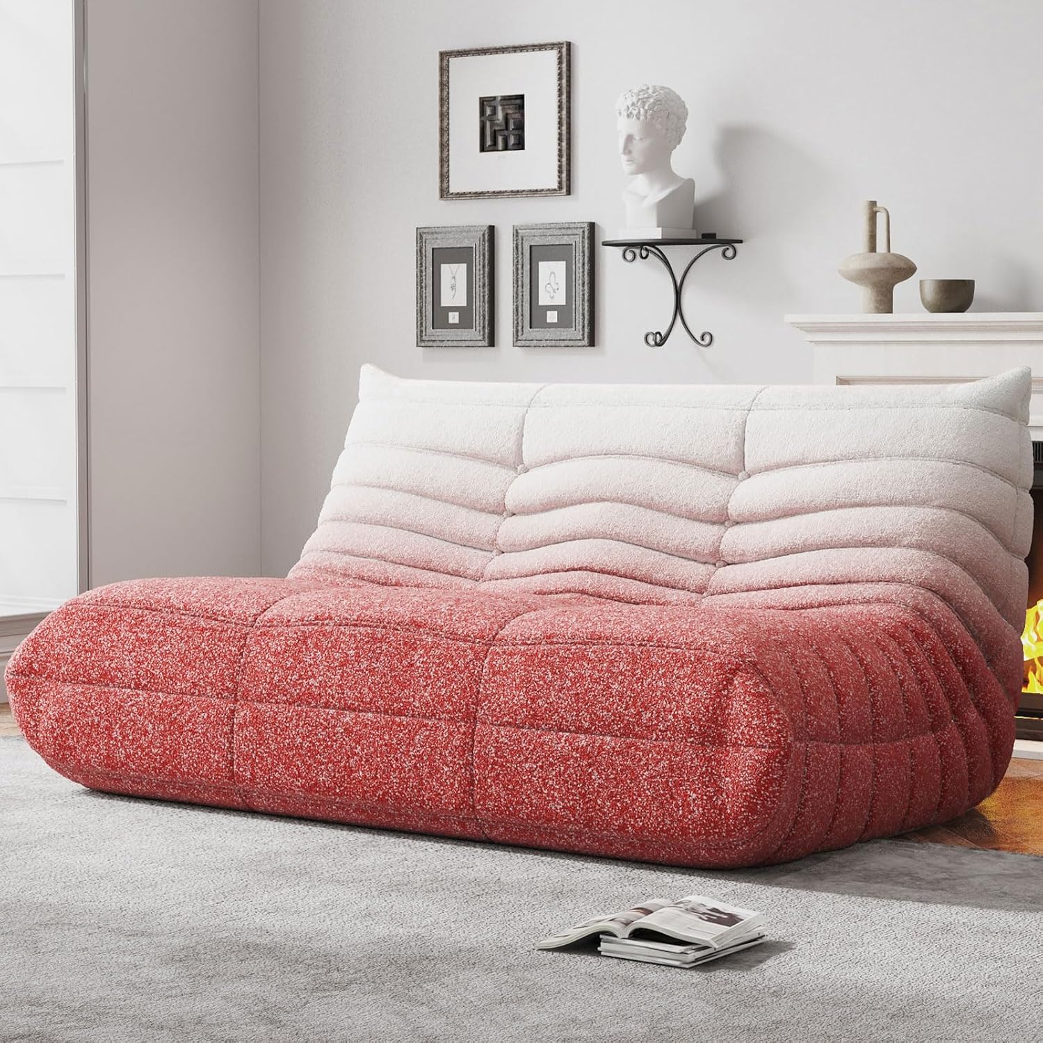WHGBJA Bean Bag Chairs for Adults, Memory Foam Couch Loveseat Sofa Chair, Soft Teddy Material Cozy Comfy Reading Nook Chairs, Floor Chair for Living Room Bedroom Office(Pink+White)