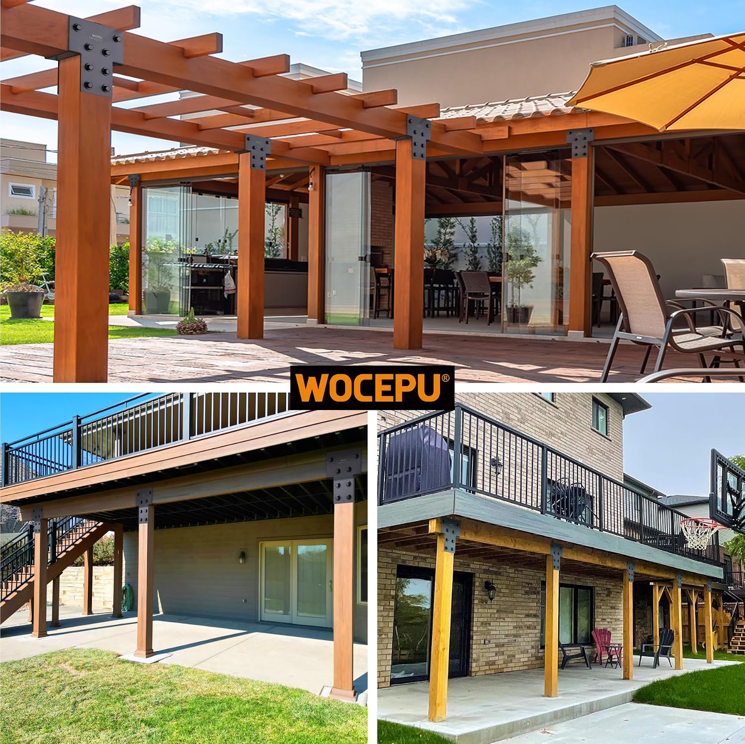 4 Pack Heavy Duty 4x4 (Actual 3.5'x3.5') Stainless Steel Post Caps Tie Bracket, Fit Connecting Wood Gazebo, Deck Patio Post and Wood Beams Bracket (Dark Ggray)