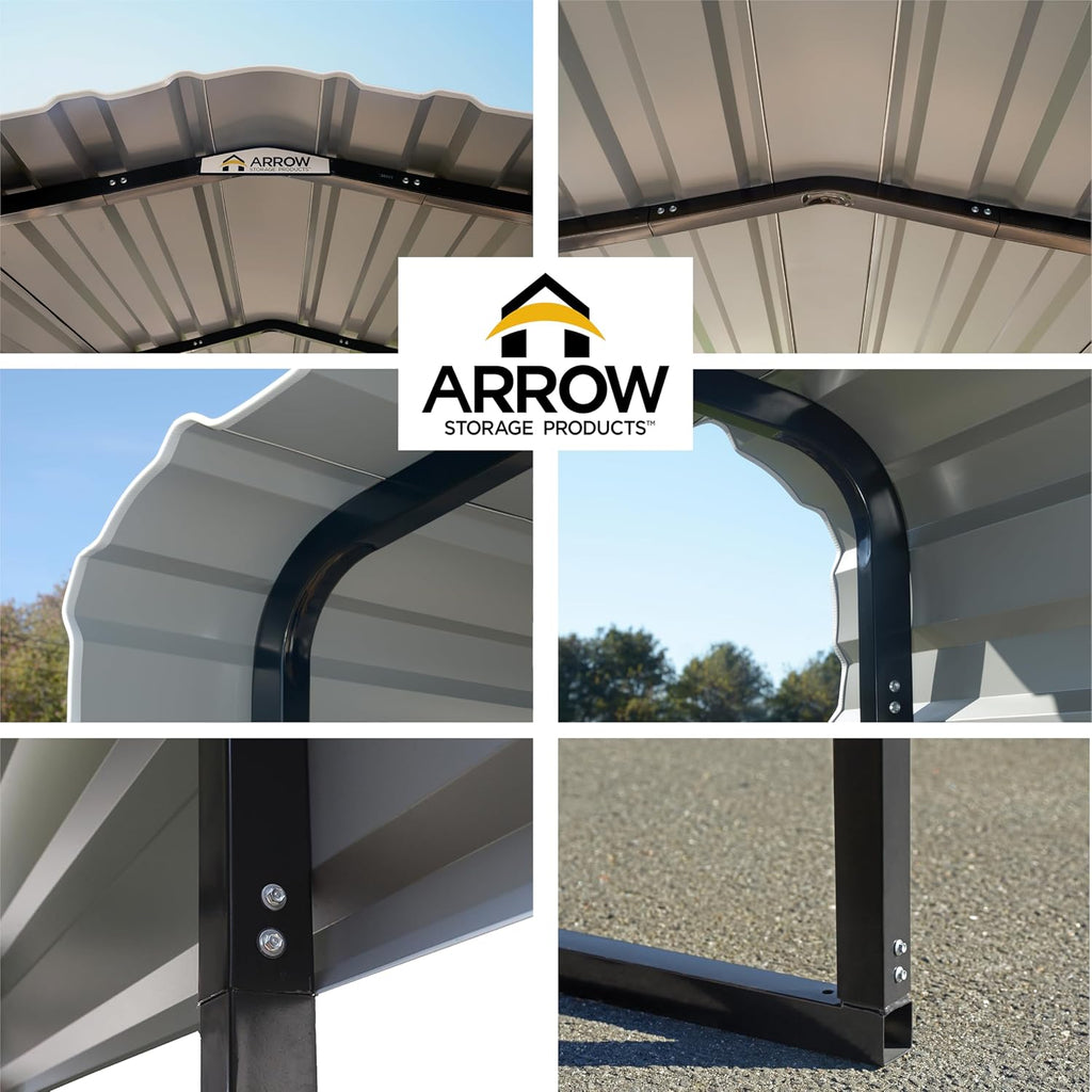 Arrow Metal Canopy, Galvanized Steel Outdoor Awning for Grill, ATV, and Motorcycle Protection, Weather-Resistant Shelter, 12' x 6' x 7', Eggshell