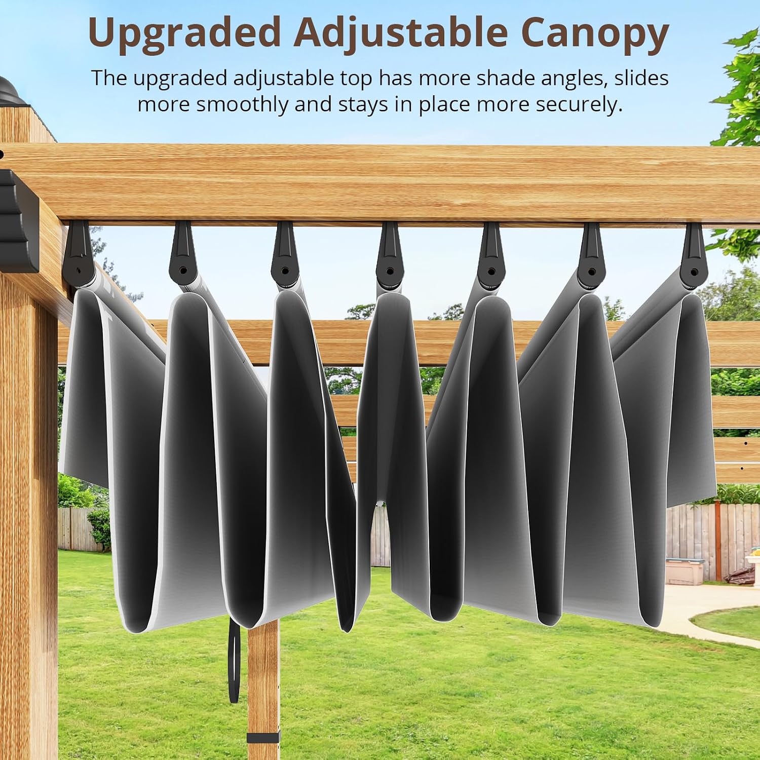 10x13 Ft Outdoor Retractable Pergola with Sun Shade Canopy, Heavy-Duty Aluminum Canopy Pergola Kits for Backyard, Faux Wood Grain Metal Patio Gazebo for Garden, Porch Beach, Grape Trellis - Grey