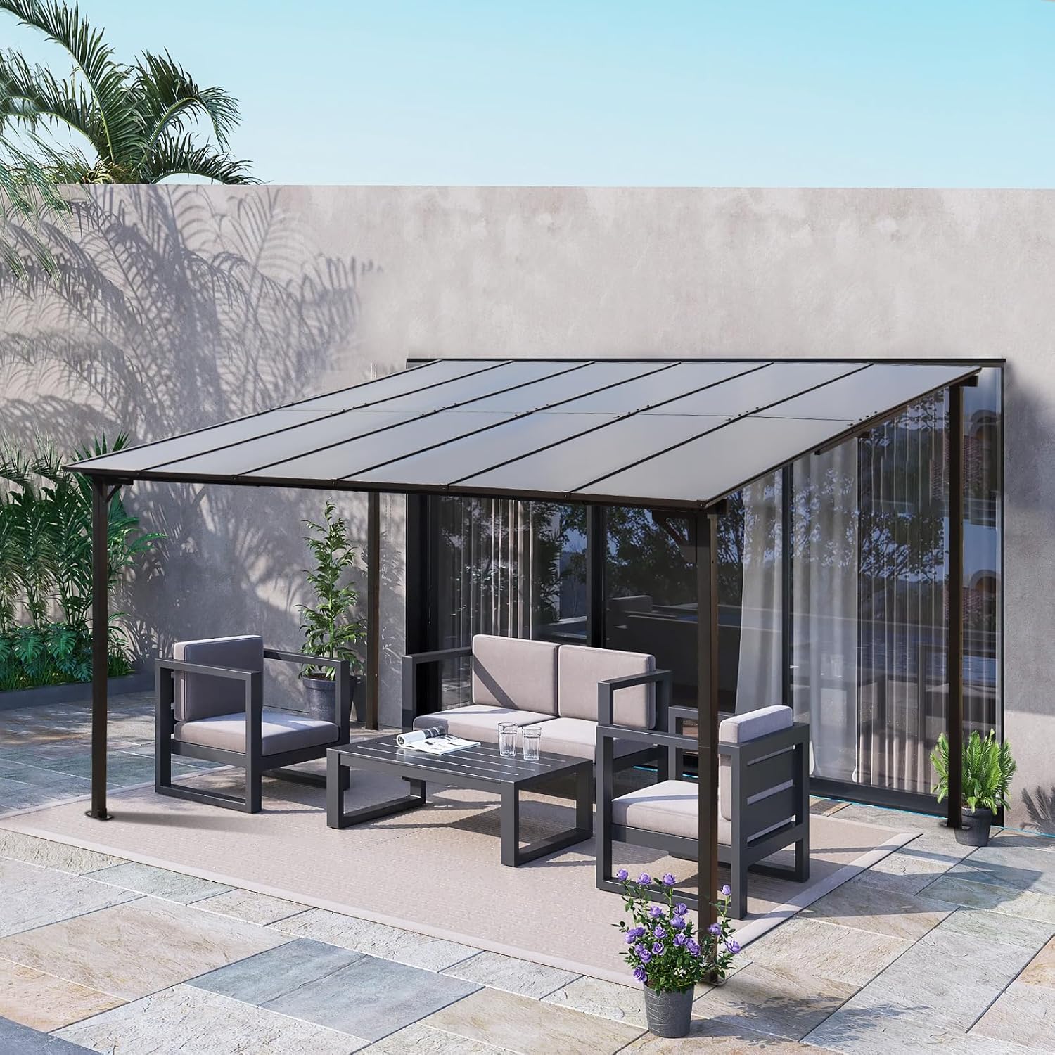 Outdoor Pergola Gazebo,10 x 12 Outdoor Lean to Gazebo Pergola, Large Wall-Mounted Heavy Duty Awnings for Patio, Backyard, Deck (10' x 12')