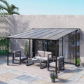 10' x 14' Premium Wall-Mounted Gazebo with Aluminum & Metal Frame & Polycarbonate Roof, Heavy Duty Outdoor Lean-to Pergola Awning for Patio, Backyard and Deck