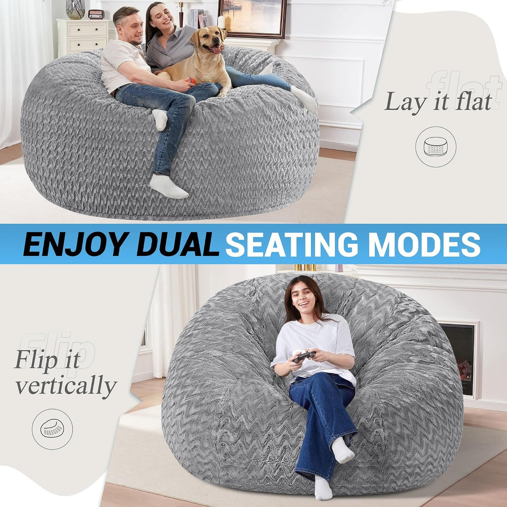 HABUTWAY 6FT Bean Bag Chair,Giant Bean Bag Chairs for Adults,Big Bean Bags with Memory Foam Filled, Large Beanbag Chairs with Chevron Plush Cover-Grey