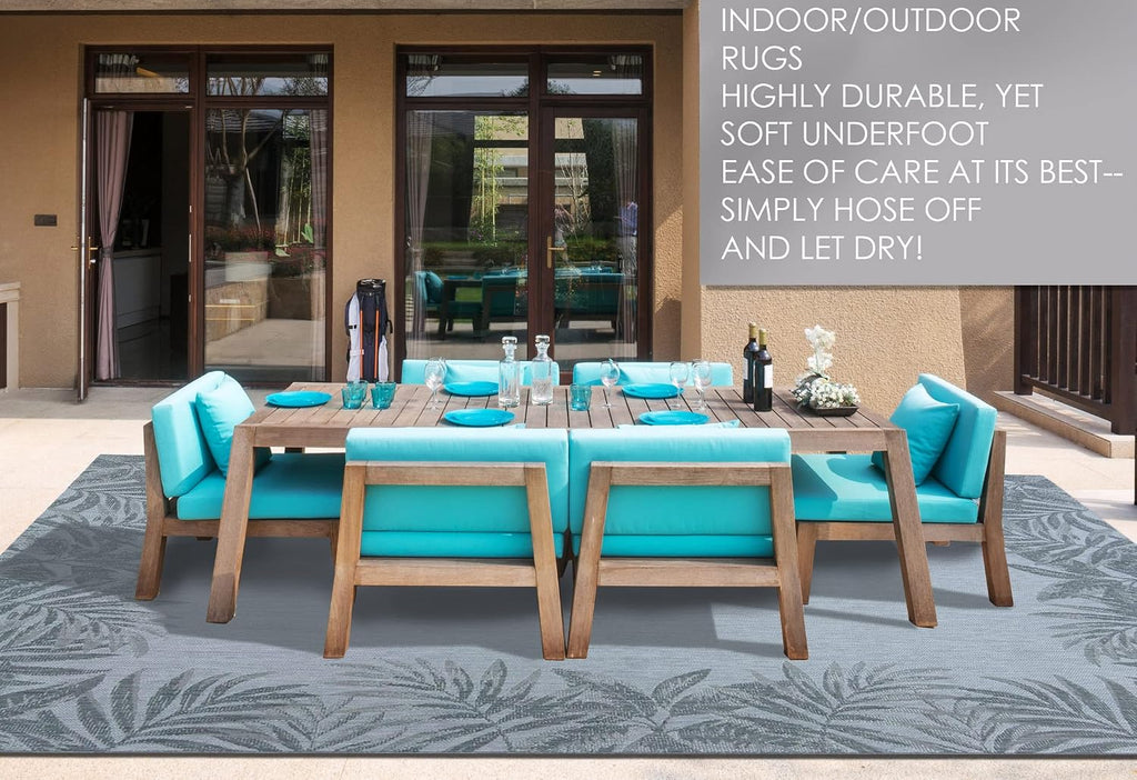 Gertmenian Indoor Outdoor Area Rug, Classic Flatweave, Washable, Stain & UV Resistant Carpet, Deck, Patio, Poolside & Mudroom, 8x10 Ft Large, Simple Border, Black Tan