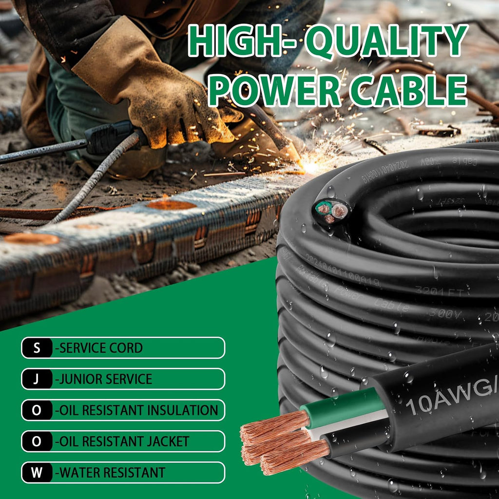 12/3 SJOOW Wire 250FT, 12 AWG 300V SJOOW Bulk Cable, 12 Gauge 3 Conductor Portable Cable for Welder,Generator,Portable Light,Circuits,EV Car Charger,Motor Lead